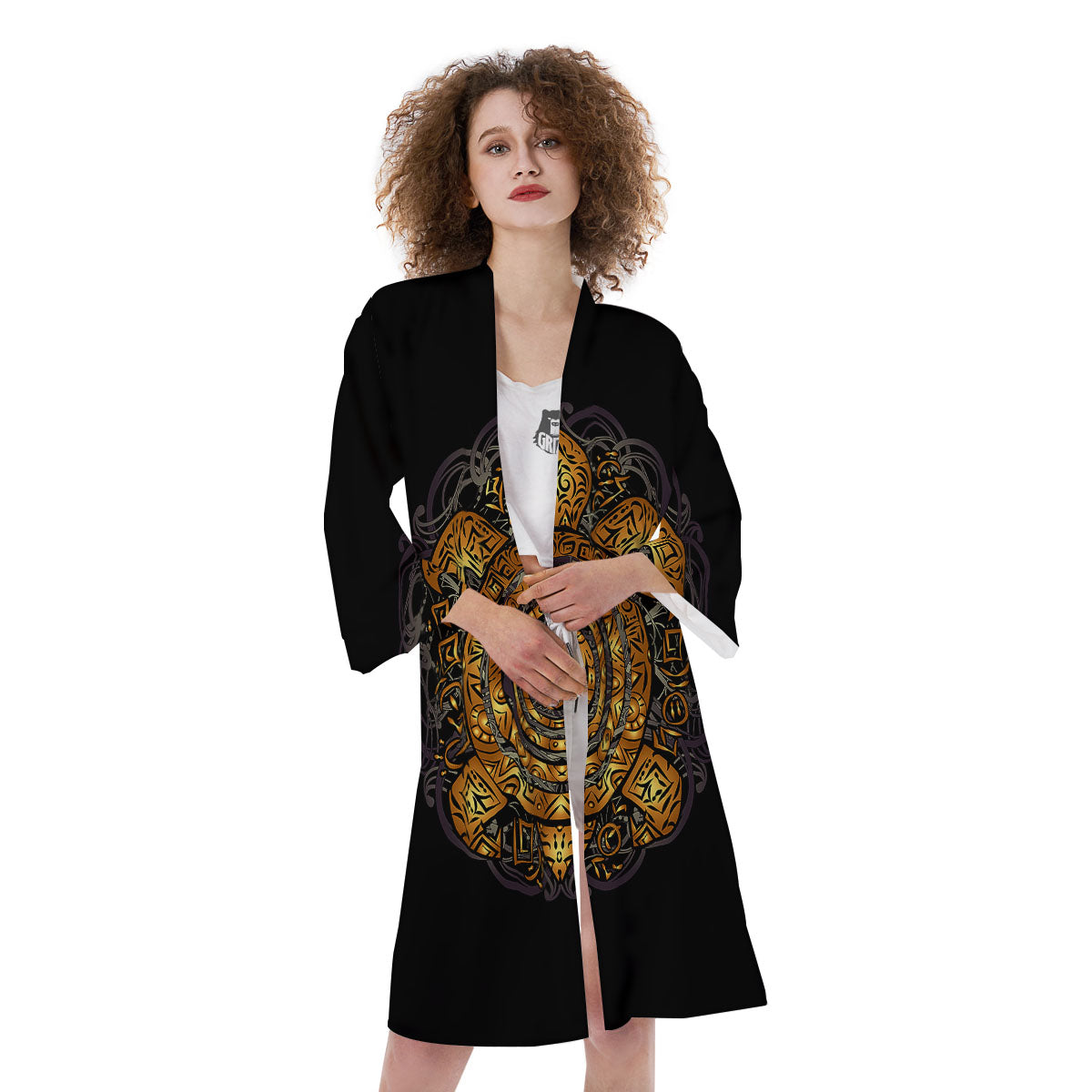 Sea Turtle Golden Tribal Print Kimono-grizzshop