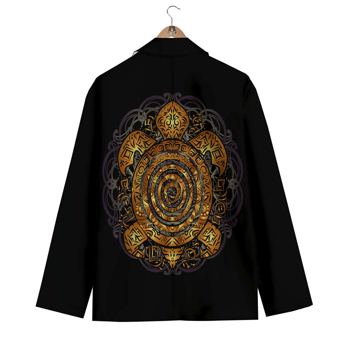 Sea Turtle Golden Tribal Print Men's Blazer-grizzshop