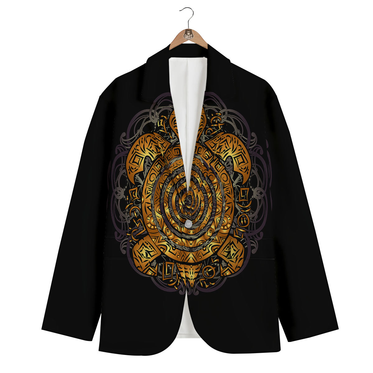 Sea Turtle Golden Tribal Print Men's Blazer-grizzshop