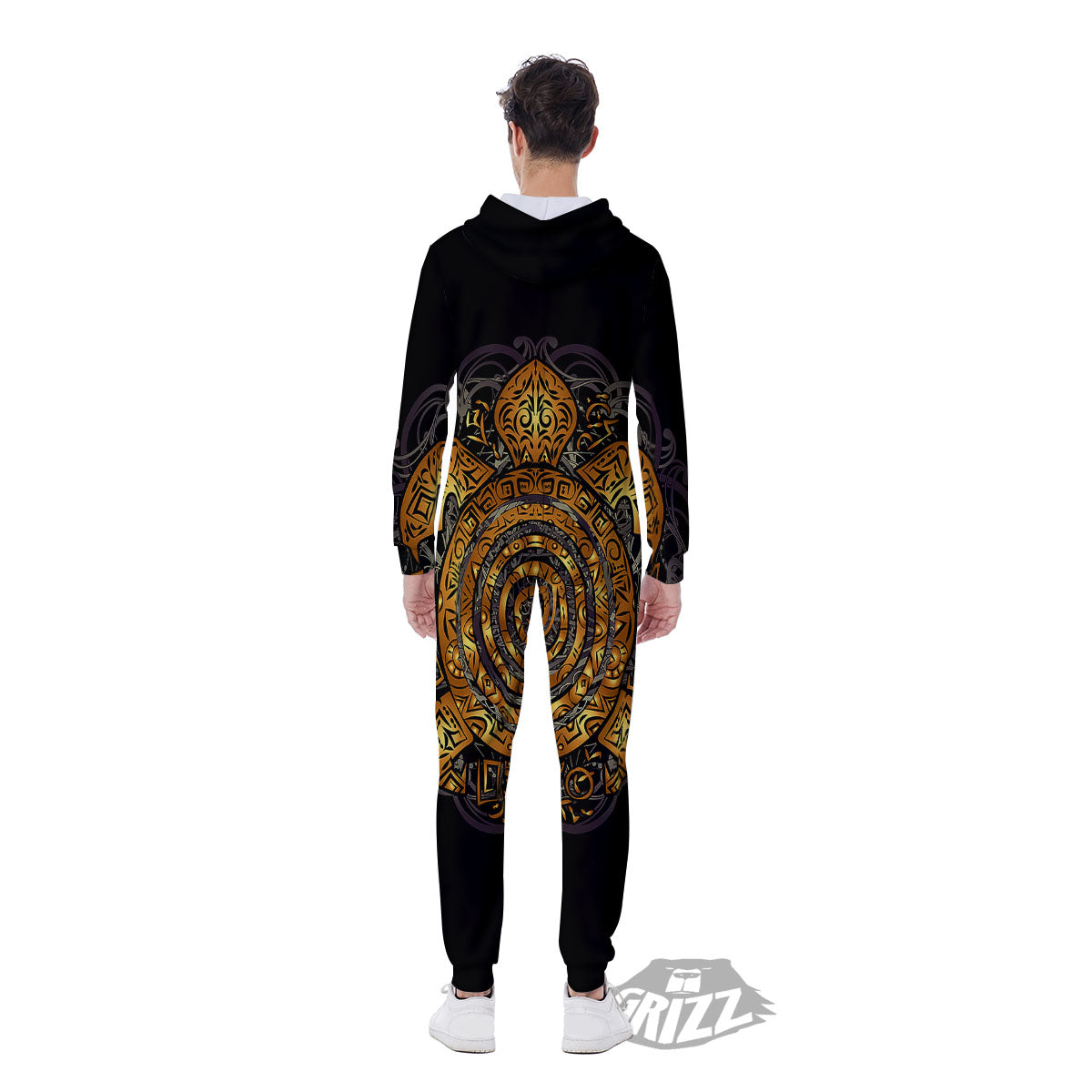 Sea Turtle Golden Tribal Print Men's Jumpsuit-grizzshop