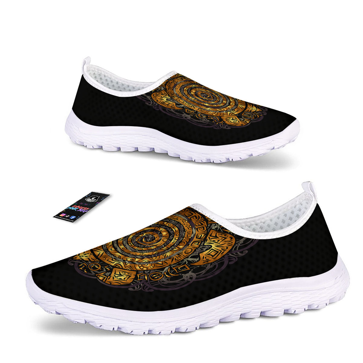 Sea Turtle Golden Tribal Print Nurse Shoes-grizzshop
