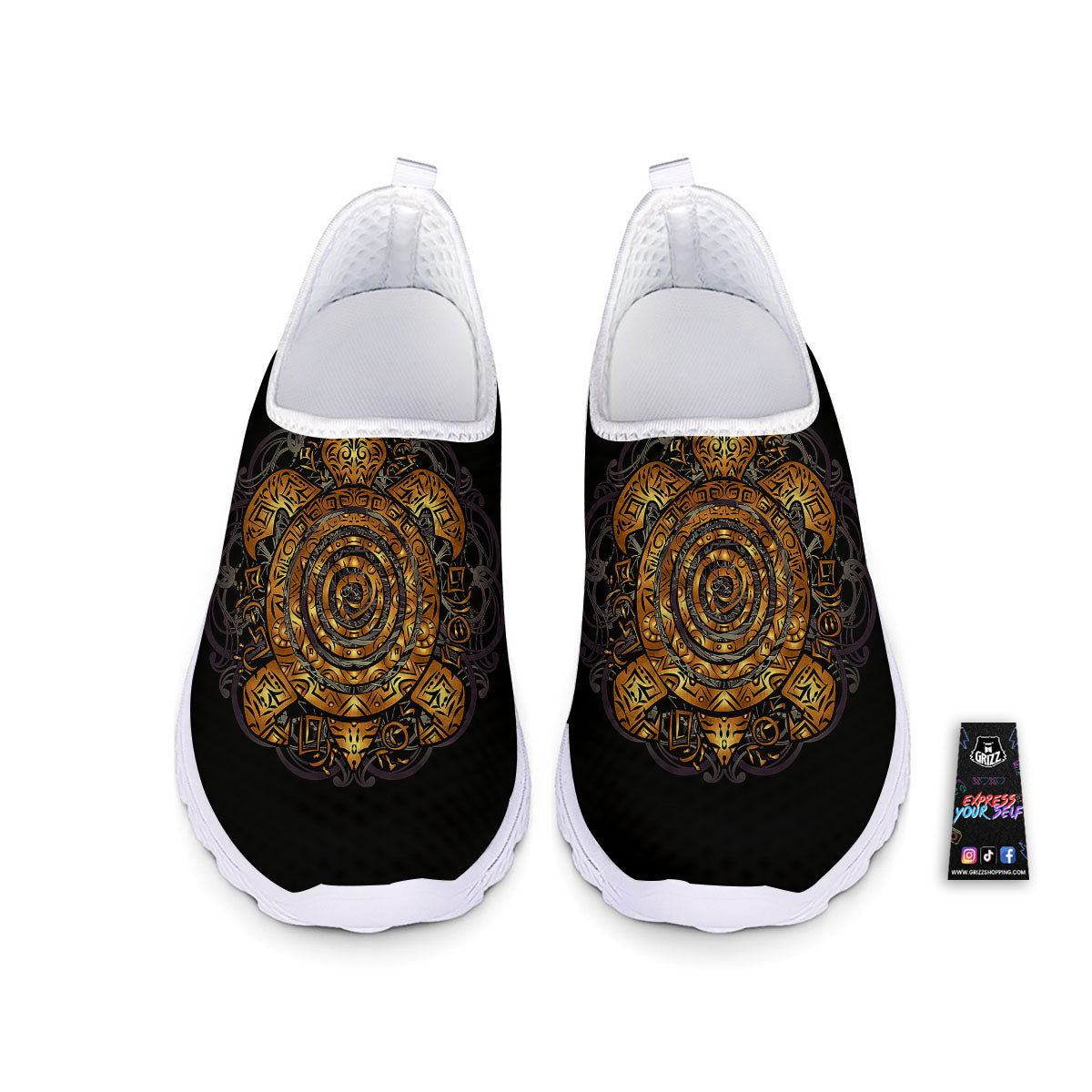 Sea Turtle Golden Tribal Print Nurse Shoes-grizzshop