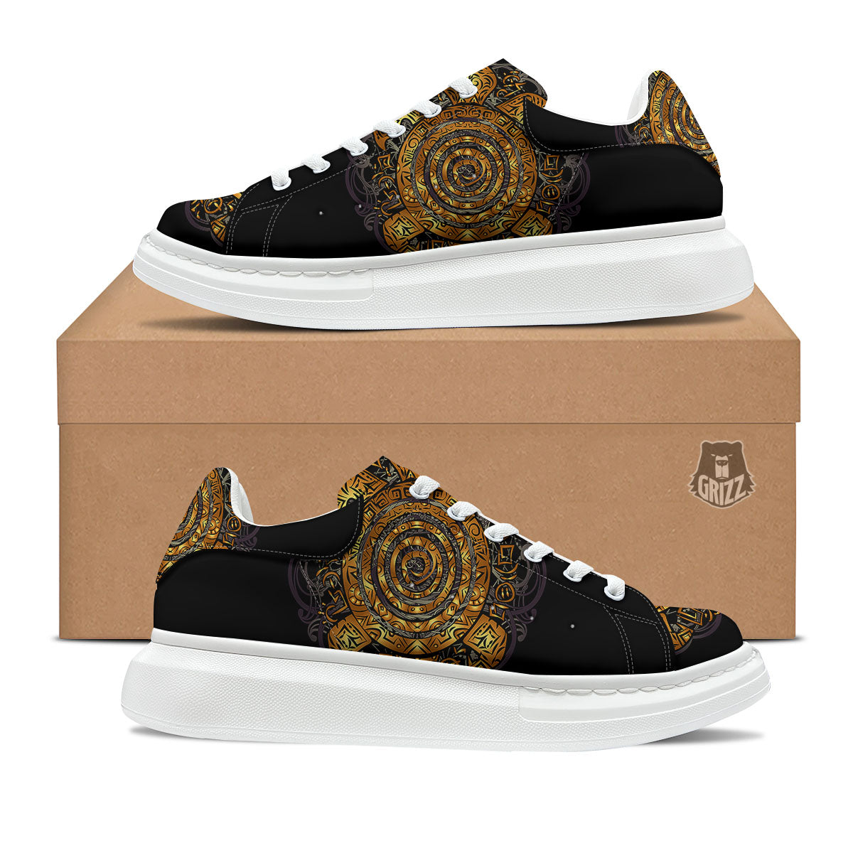 Sea Turtle Golden Tribal Print Platform Shoes-grizzshop