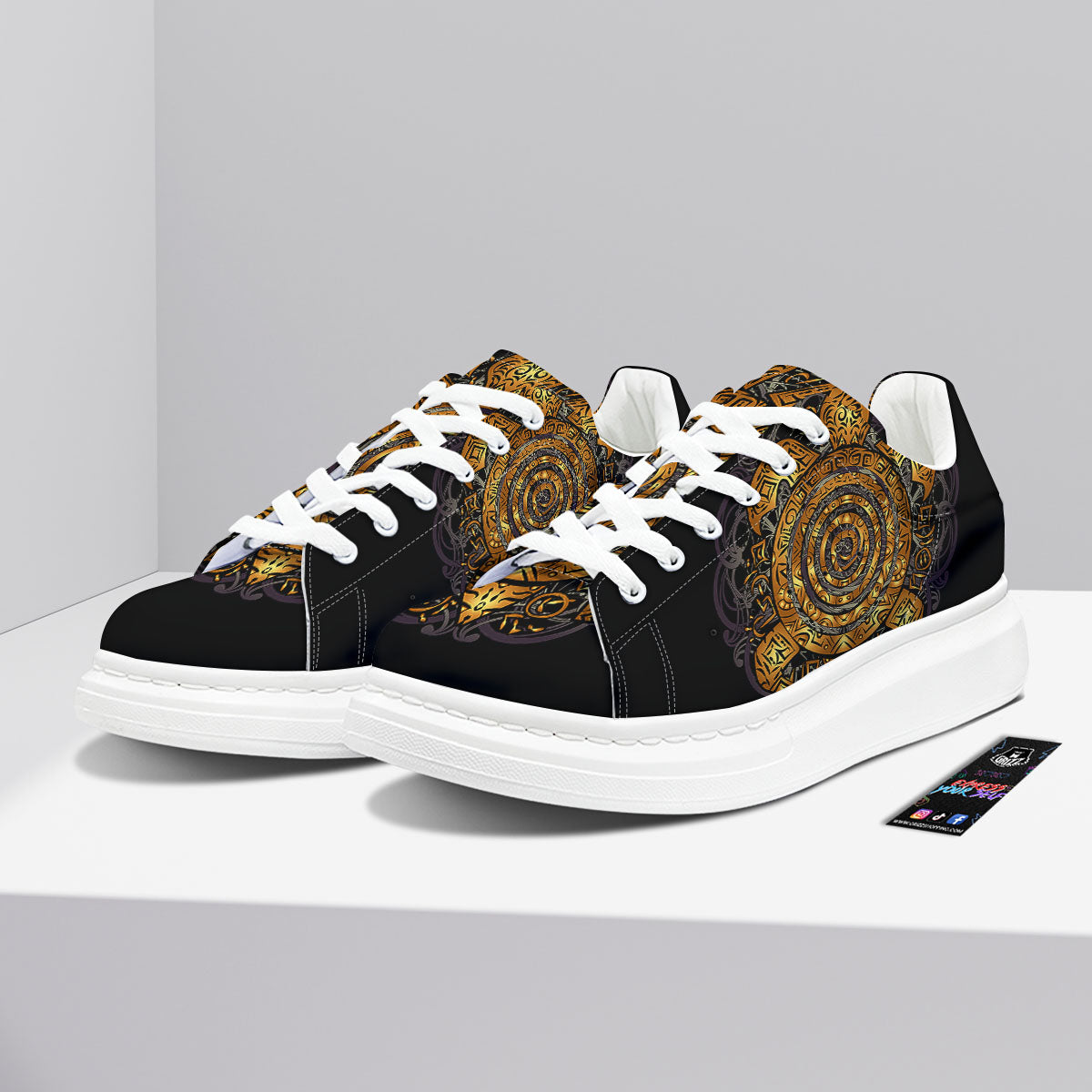 Sea Turtle Golden Tribal Print Platform Shoes-grizzshop