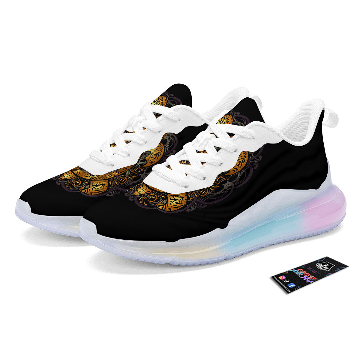 Sea Turtle Golden Tribal Print Running Sneakers-grizzshop