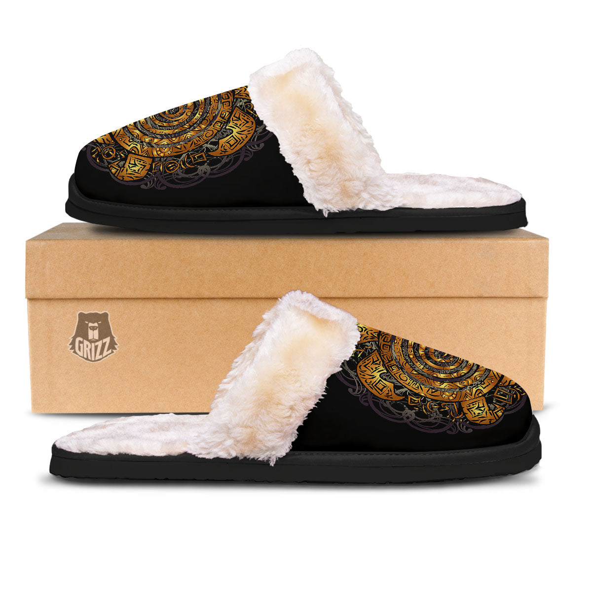 Sea Turtle Golden Tribal Print Slippers-grizzshop