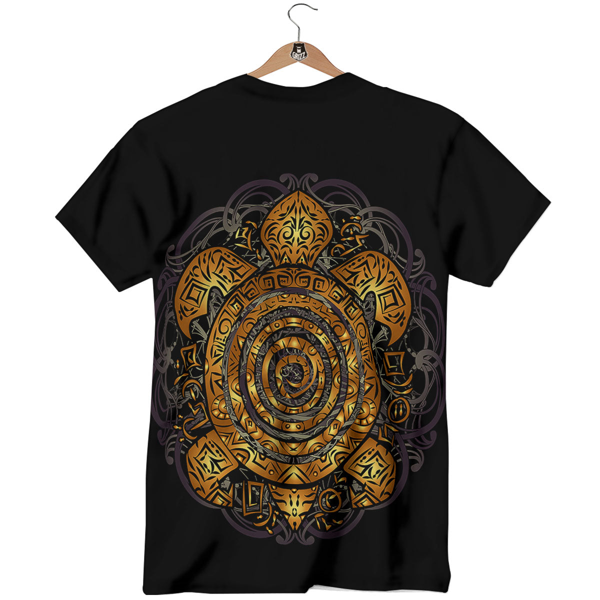 Sea Turtle Golden Tribal Print T-Shirt-grizzshop