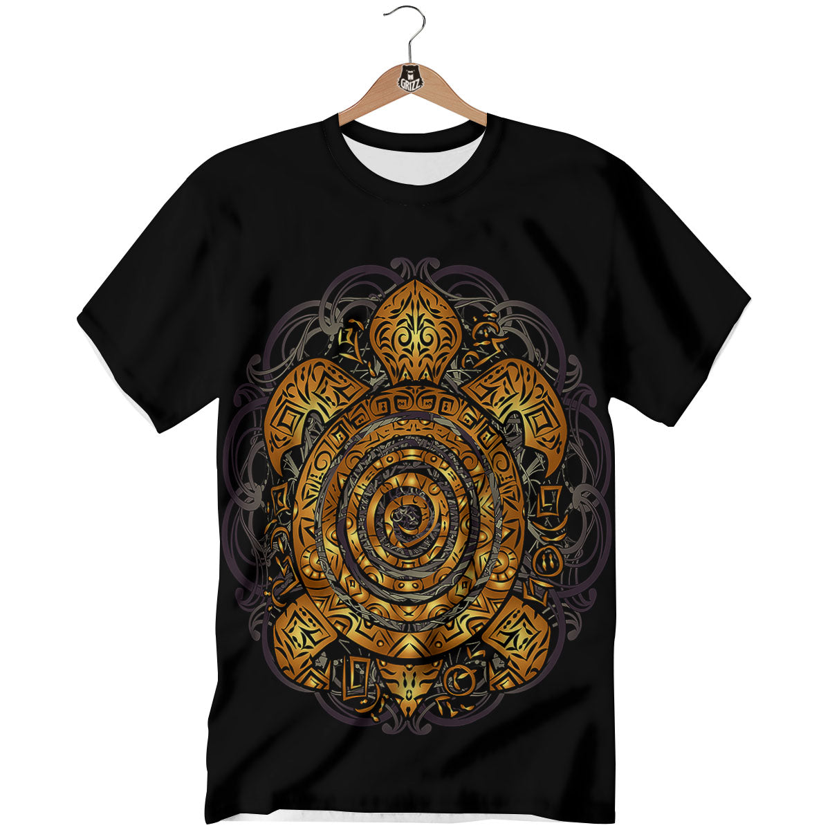 Sea Turtle Golden Tribal Print T-Shirt-grizzshop