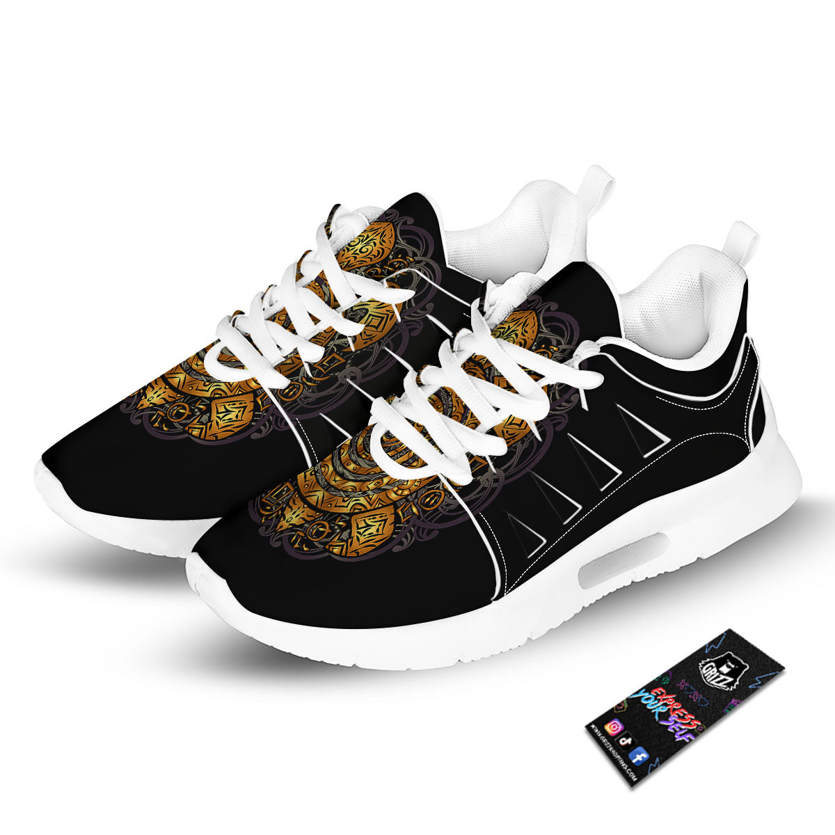 Sea Turtle Golden Tribal Print Tennis Shoes-grizzshop