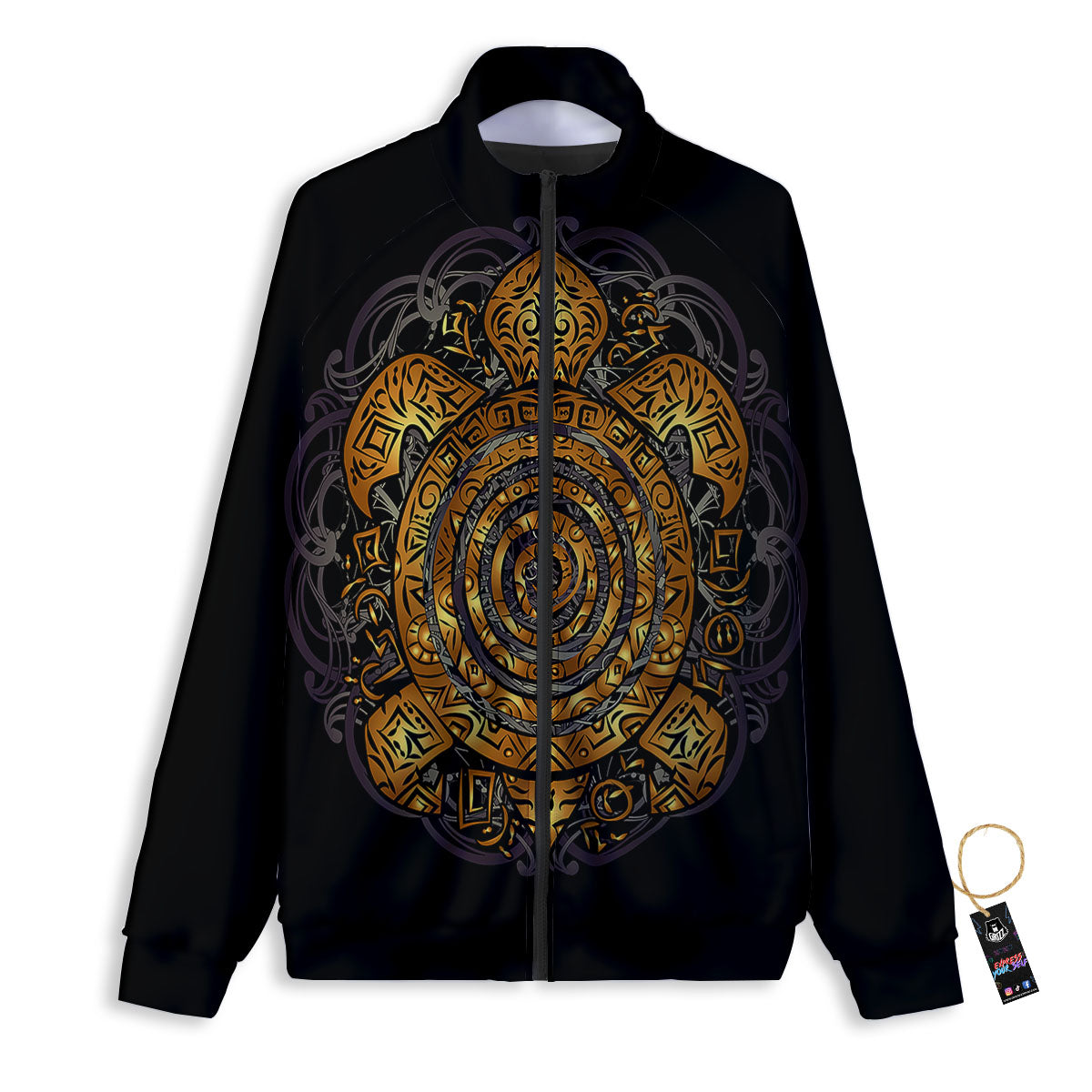Sea Turtle Golden Tribal Print Track Jacket-grizzshop