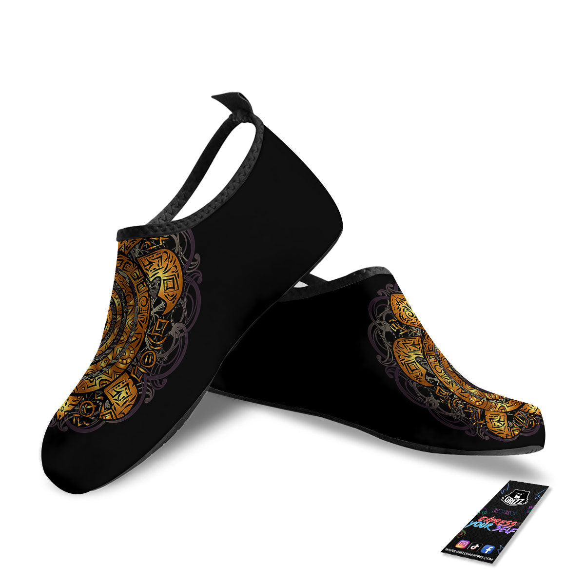 Sea Turtle Golden Tribal Print Water Shoes-grizzshop