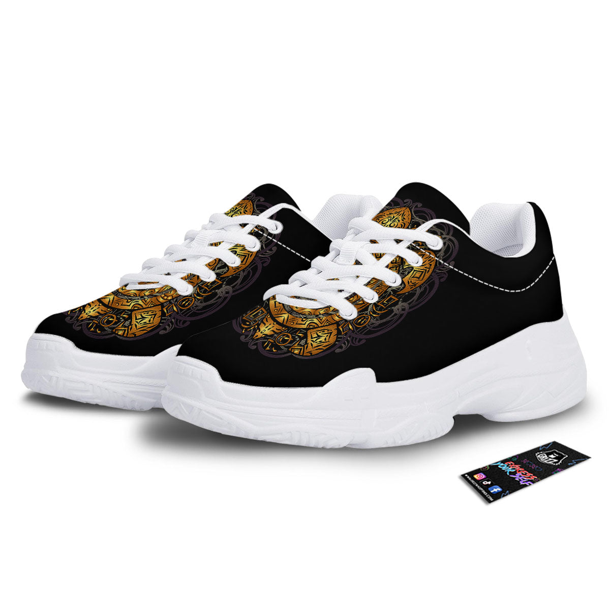 Sea Turtle Golden Tribal Print White Chunky Shoes-grizzshop