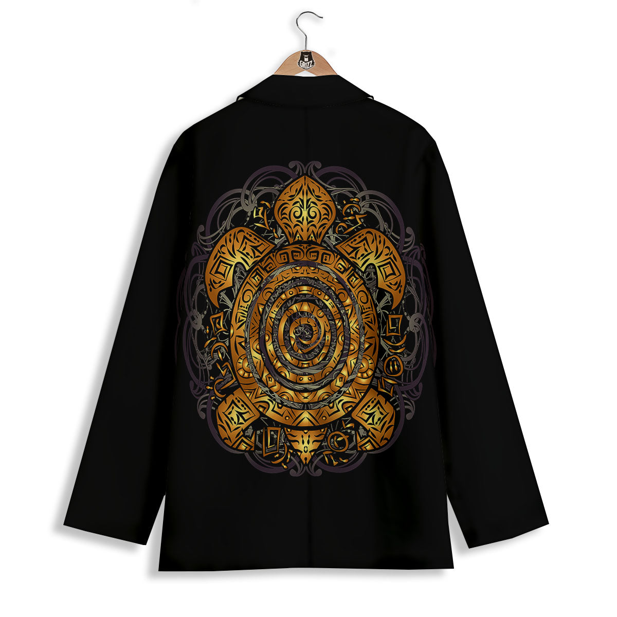 Sea Turtle Golden Tribal Print Women's Blazer-grizzshop