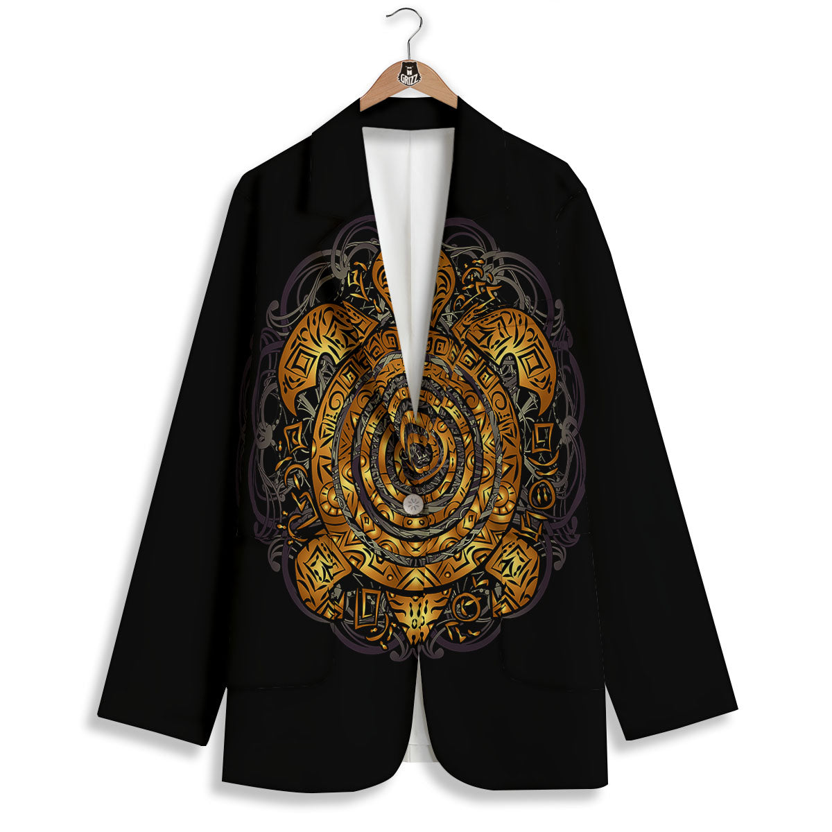 Sea Turtle Golden Tribal Print Women's Blazer-grizzshop