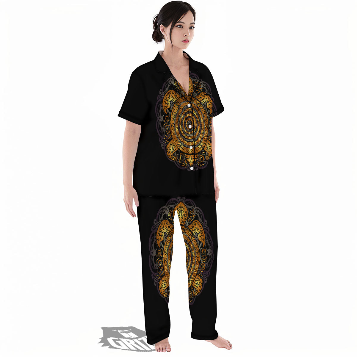 Sea Turtle Golden Tribal Print Women's Pajamas Set-grizzshop
