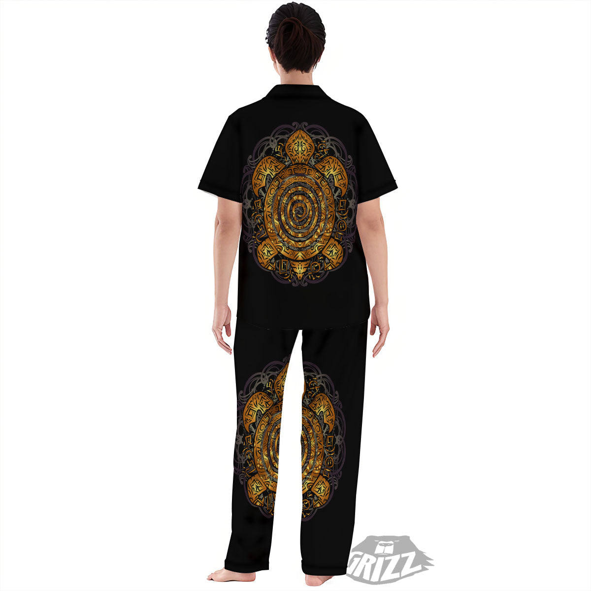Sea Turtle Golden Tribal Print Women's Pajamas Set-grizzshop