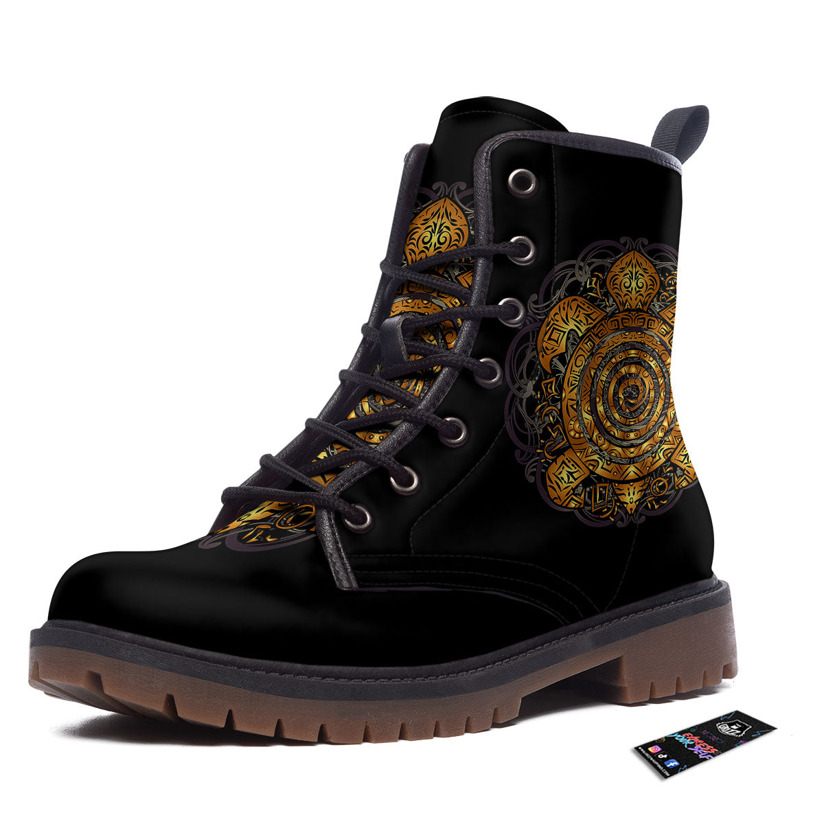 Sea Turtle Golden Tribal Print Work Boots-grizzshop