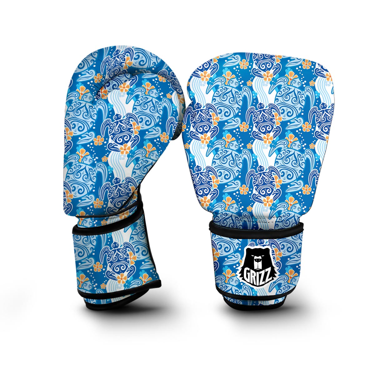 Sea Turtle Hawaiian Blue Pattern Print Boxing Gloves-grizzshop