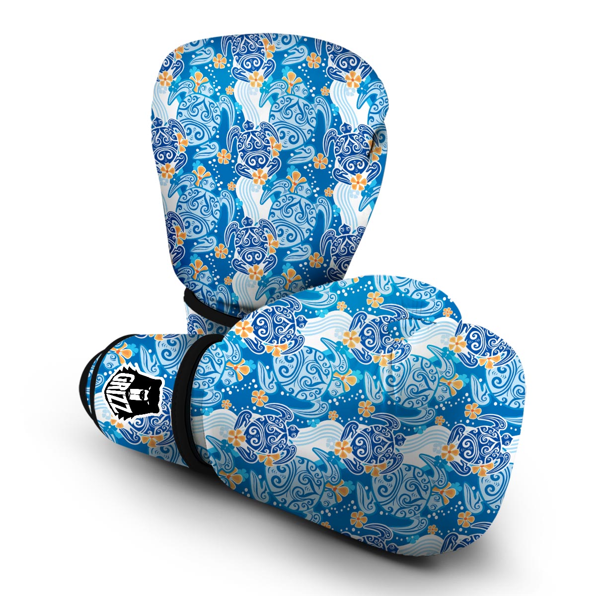 Sea Turtle Hawaiian Blue Pattern Print Boxing Gloves-grizzshop