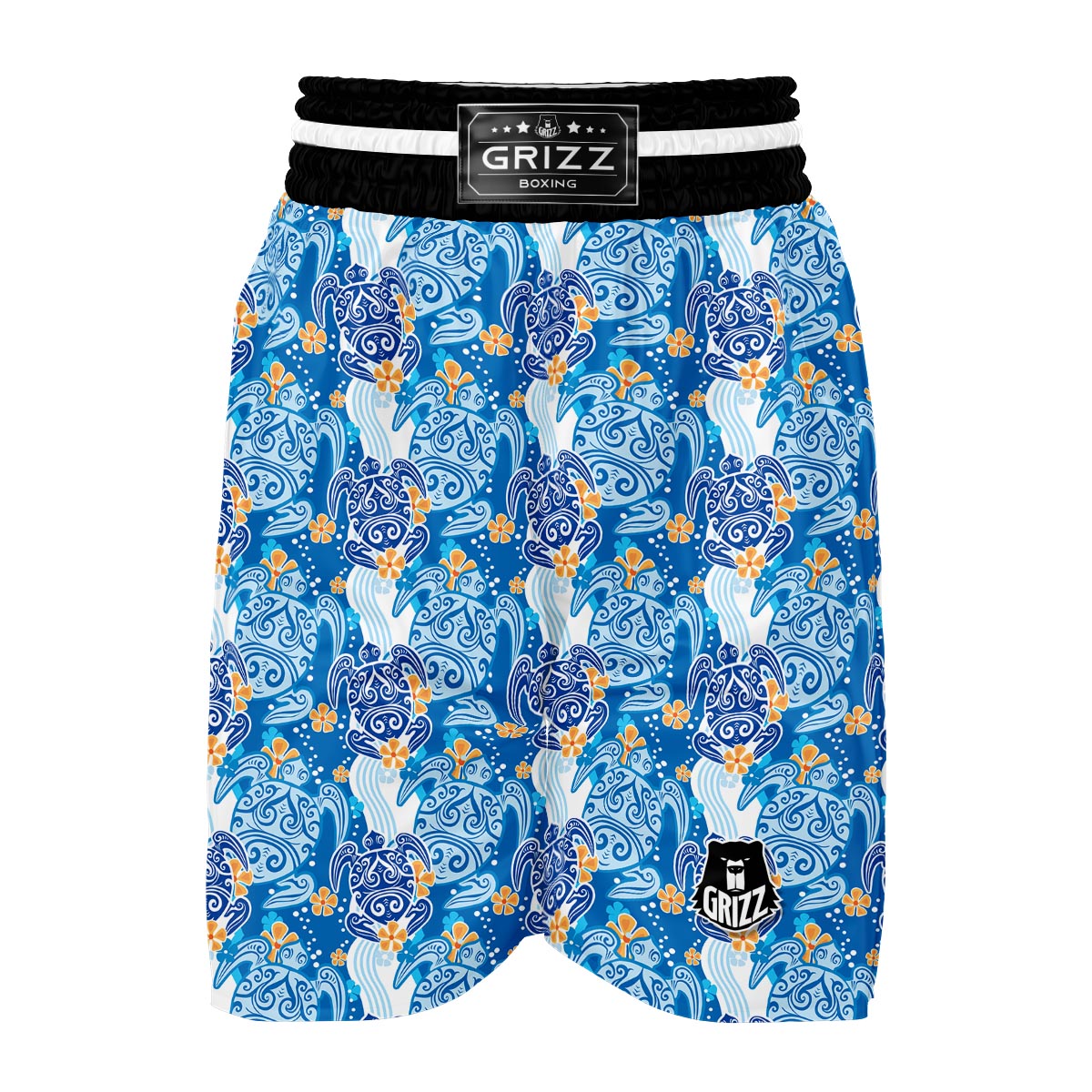 Sea Turtle Hawaiian Blue Pattern Print Boxing Shorts-grizzshop