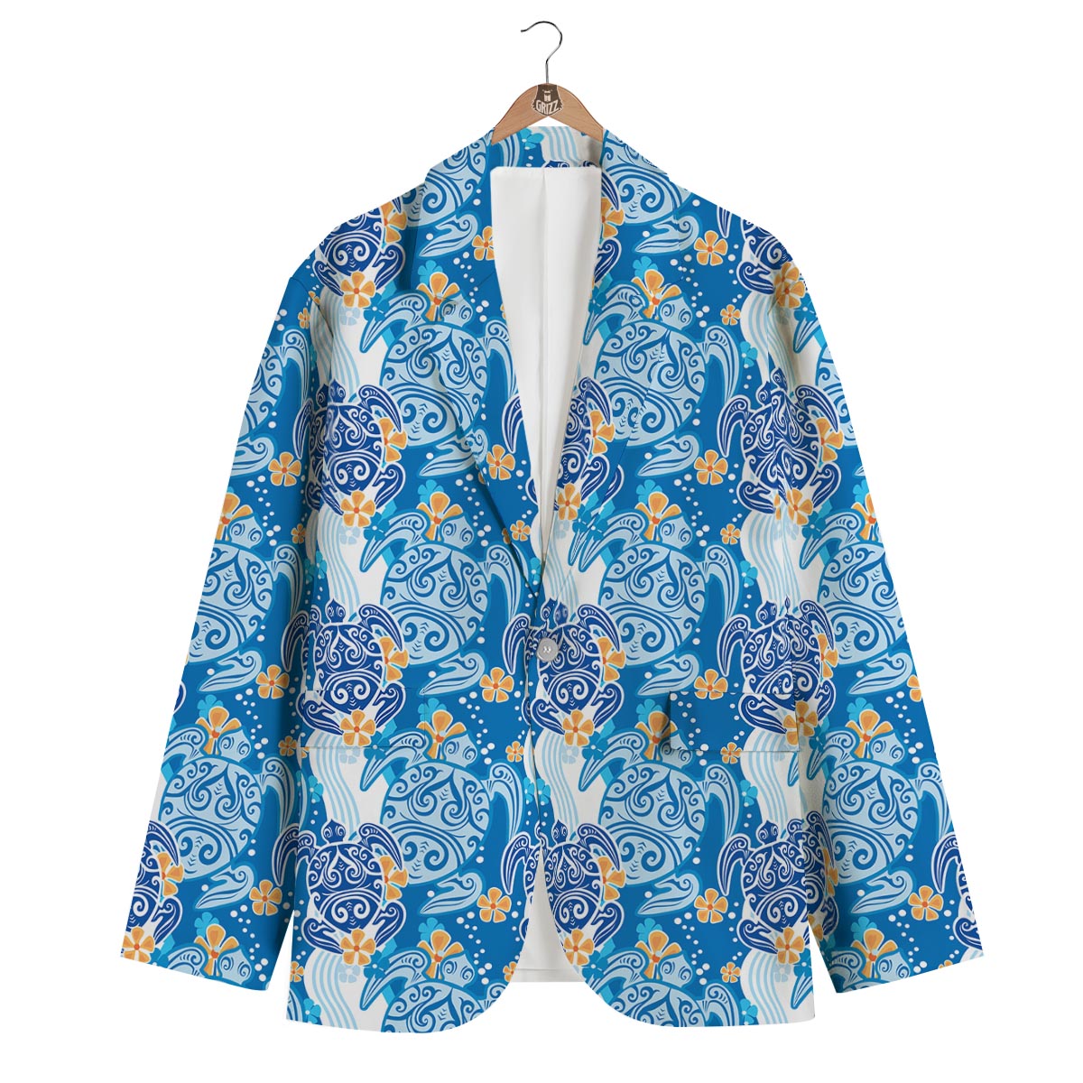 Sea Turtle Hawaiian Blue Pattern Print Men's Blazer-grizzshop