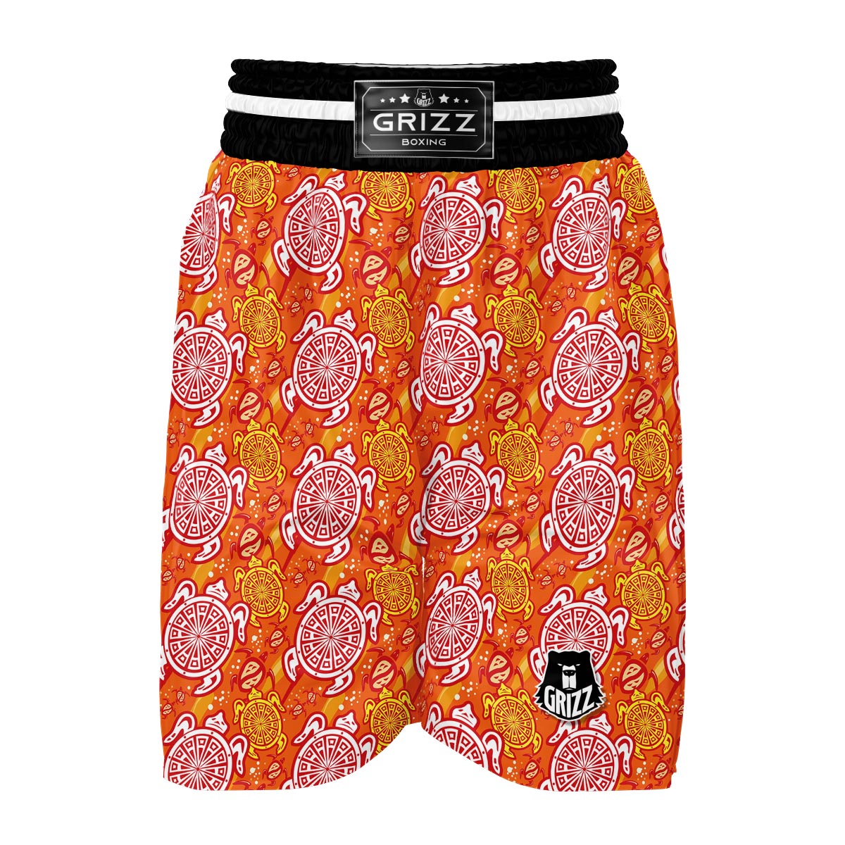 Sea Turtle Hawaiian Orange Pattern Print Boxing Shorts-grizzshop
