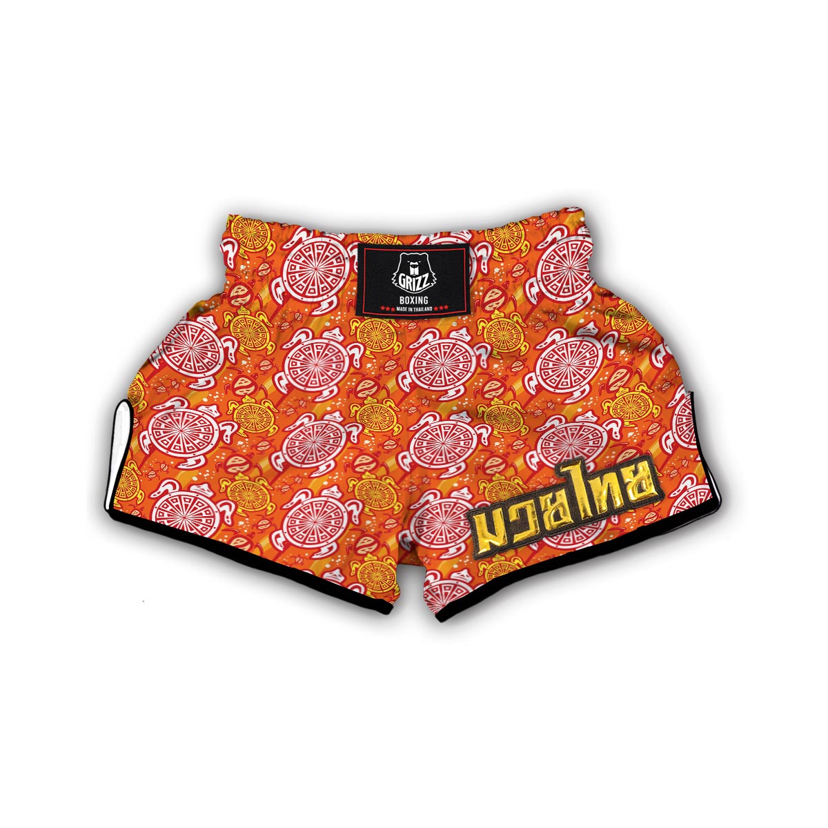 Sea Turtle Hawaiian Orange Pattern Print Muay Thai Boxing Shorts-grizzshop