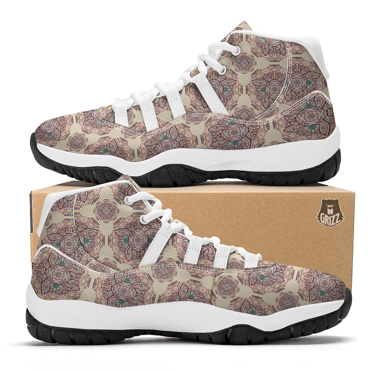 Sea Turtle Hawaiian Pattern Print White Bball Shoes-grizzshop