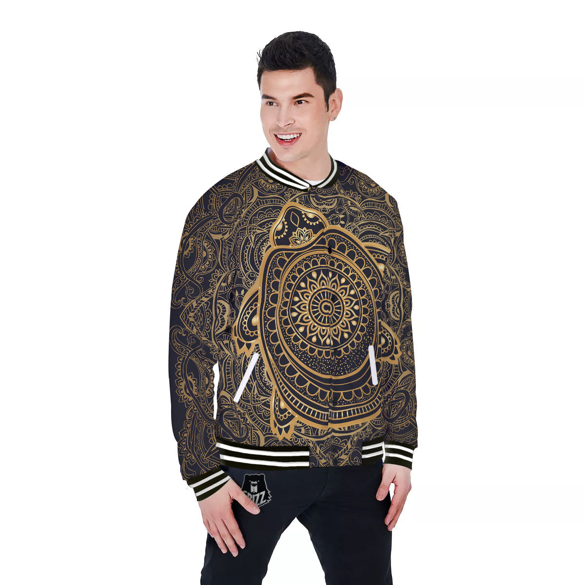 Sea Turtle Native Bohemian Print Baseball Jacket-grizzshop
