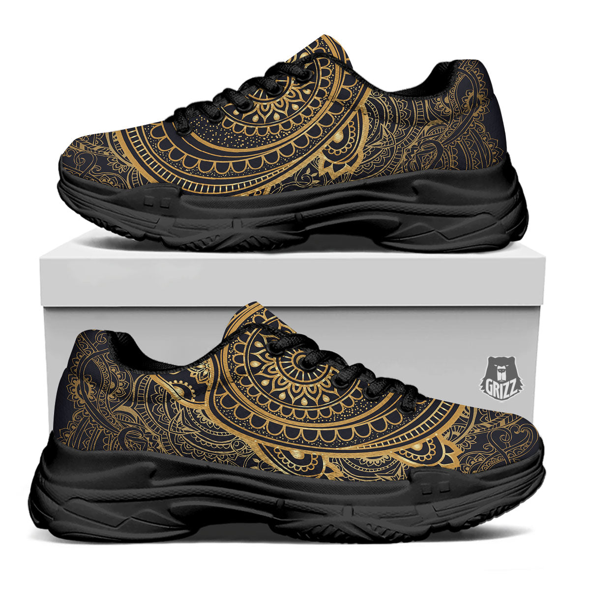 Sea Turtle Native Bohemian Print Black Chunky Shoes-grizzshop