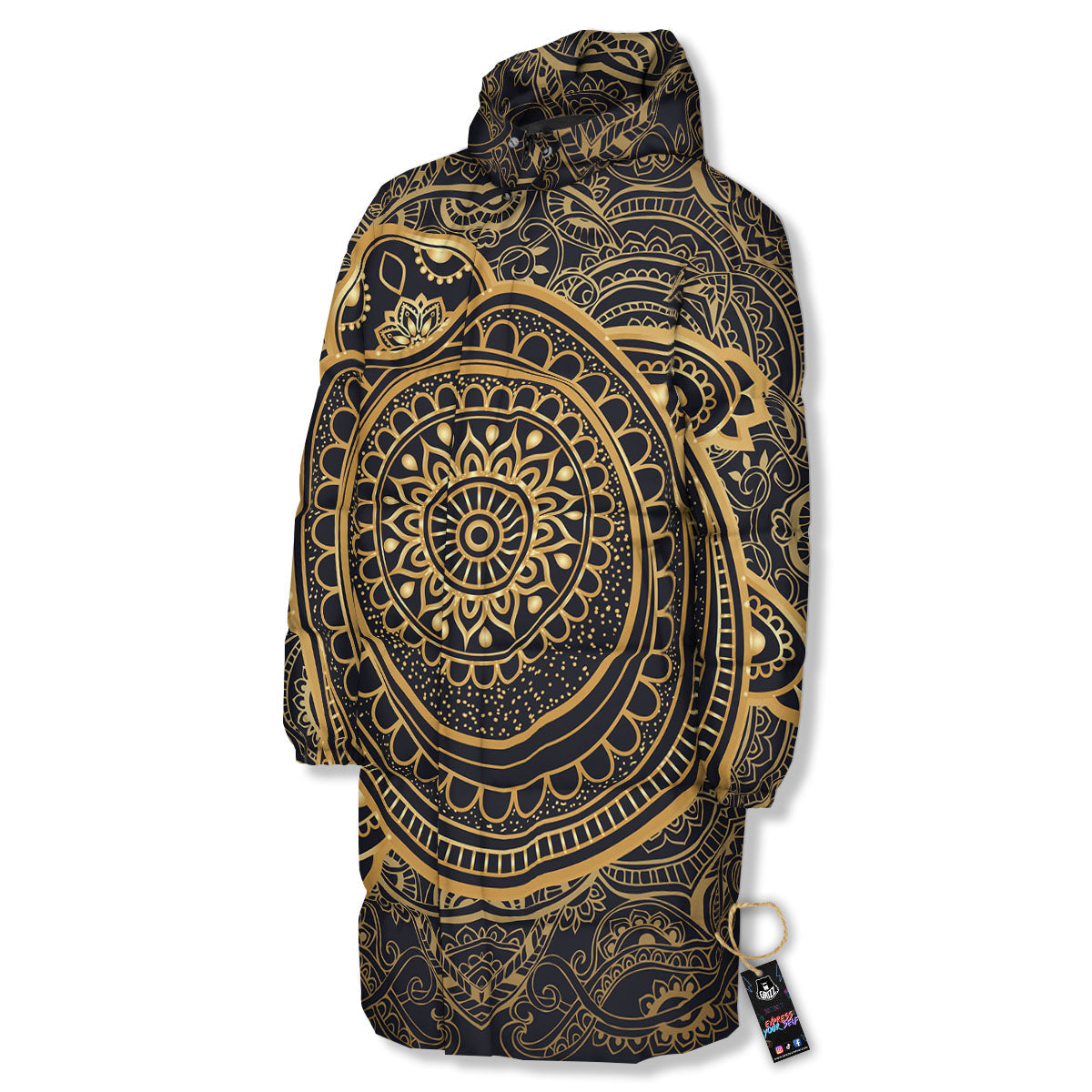 Sea Turtle Native Bohemian Print Long Down Jacket-grizzshop