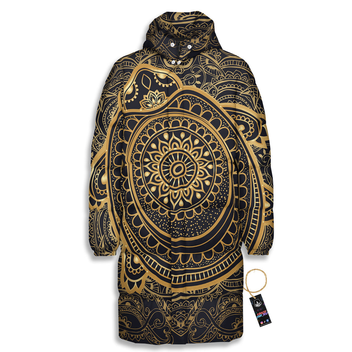 Sea Turtle Native Bohemian Print Long Down Jacket-grizzshop
