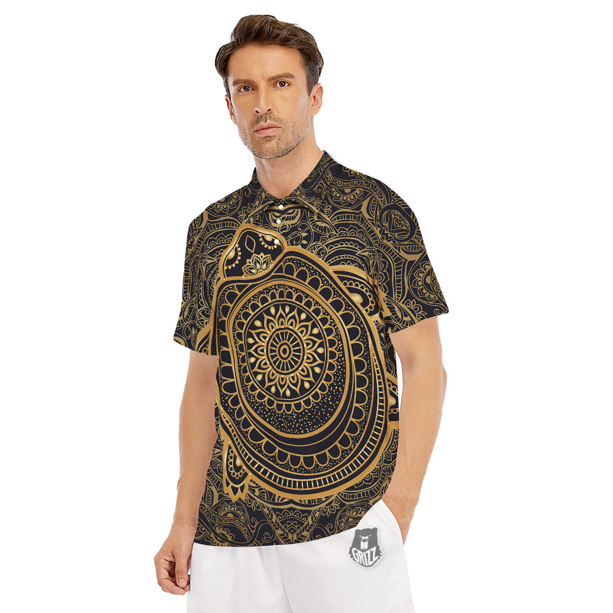 Sea Turtle Native Bohemian Print Men's Golf Shirts-grizzshop
