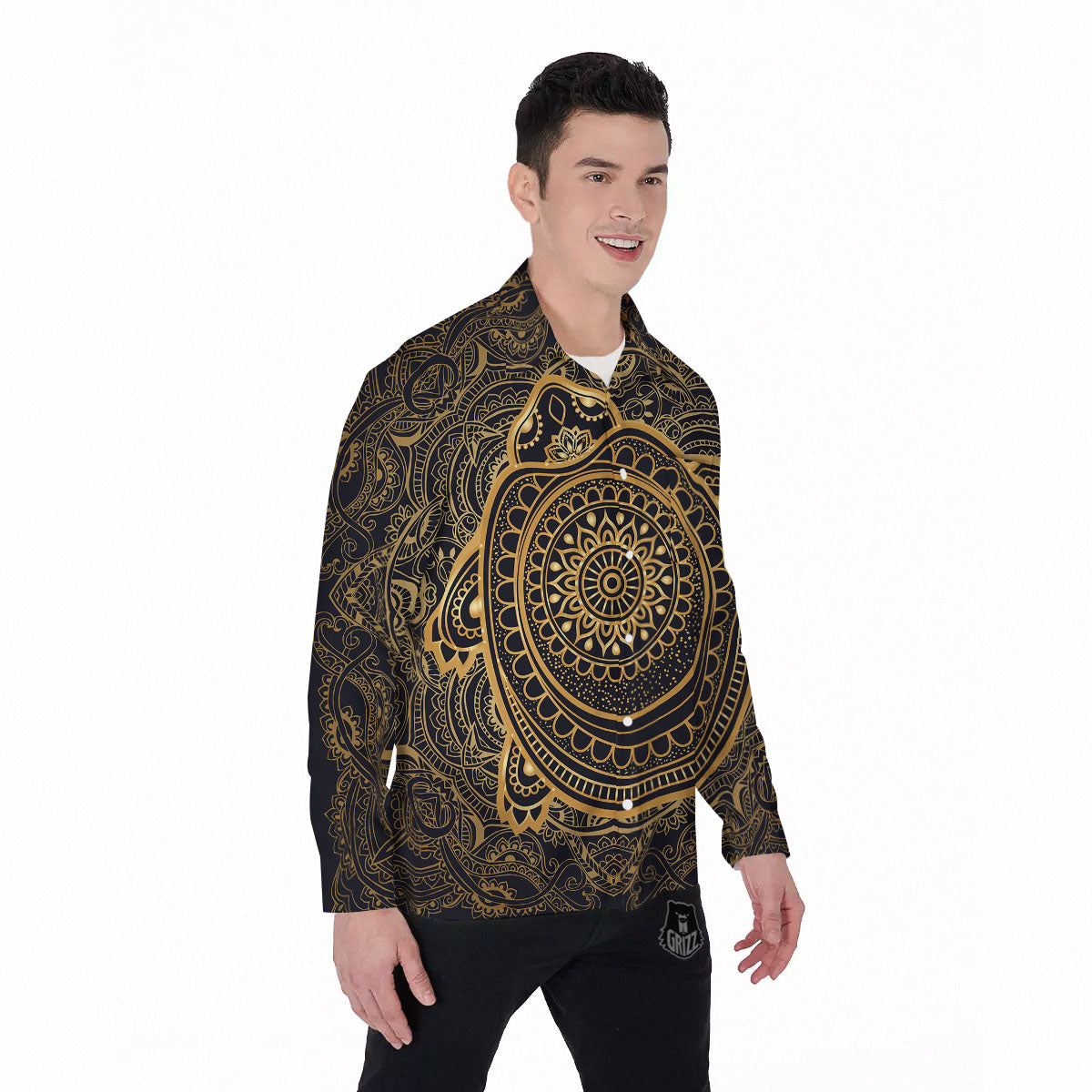 Sea Turtle Native Bohemian Print Men's Long Sleeve Shirts-grizzshop