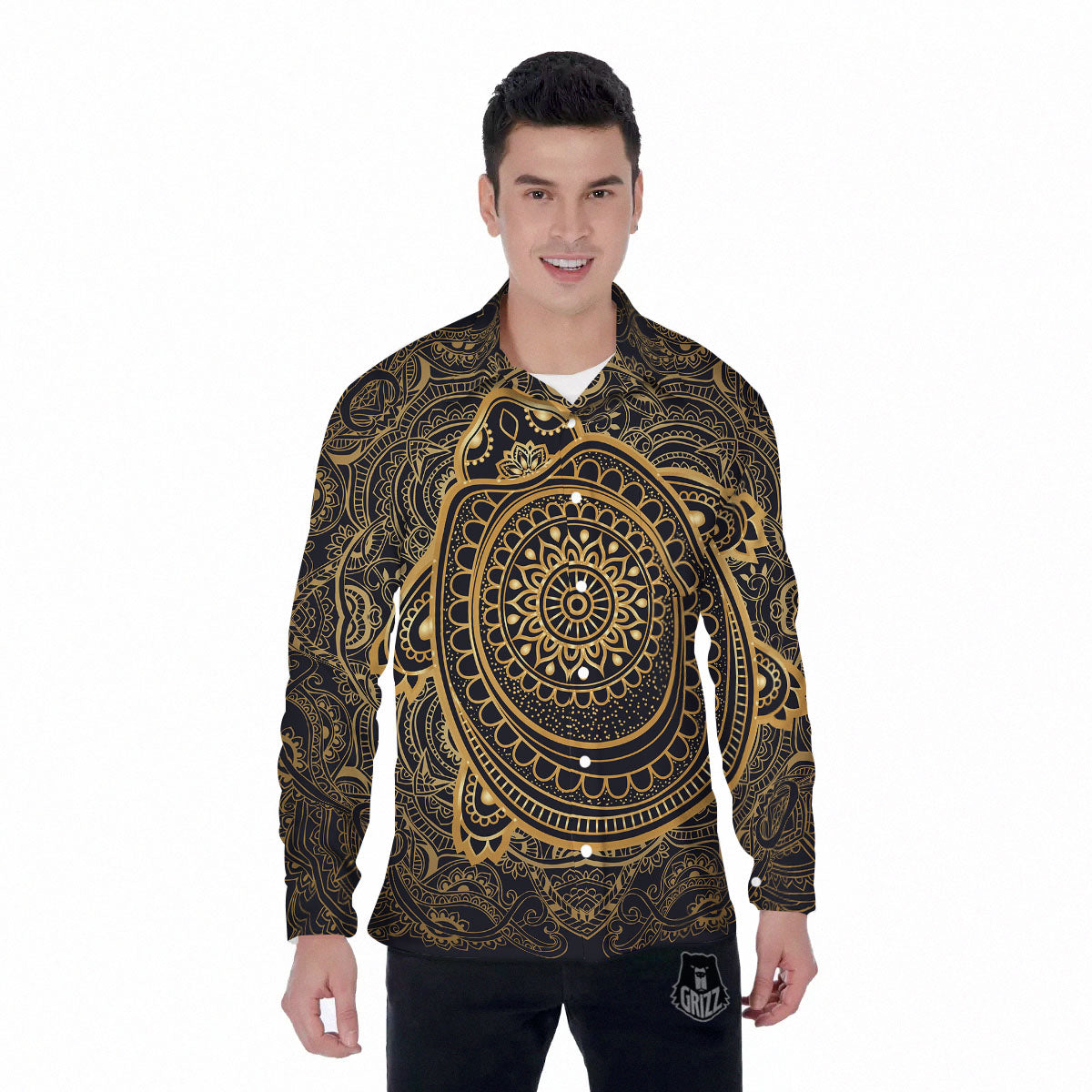 Sea Turtle Native Bohemian Print Men's Long Sleeve Shirts-grizzshop