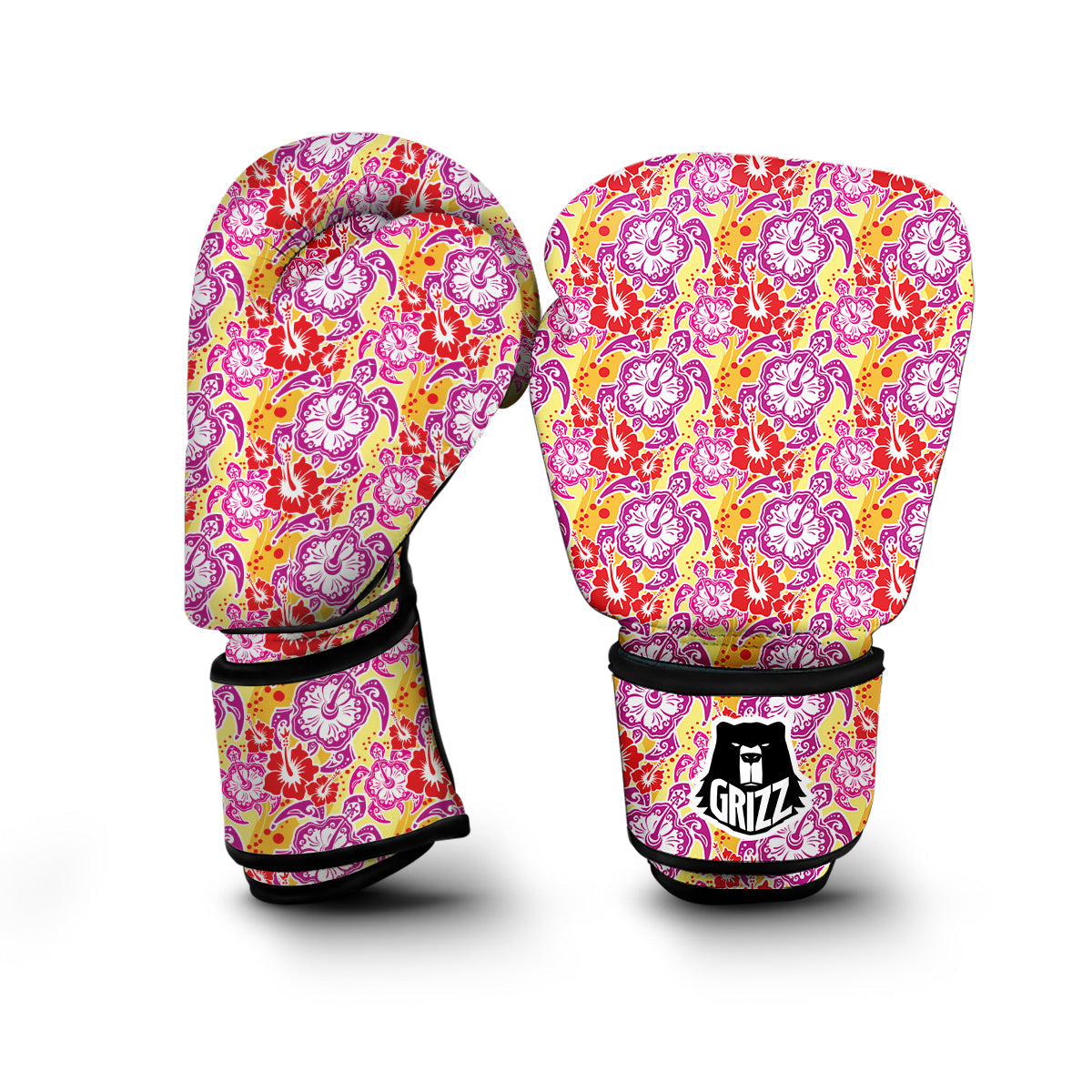 Sea Turtle Red Hibiscus Hawaiian Pattern Print Boxing Gloves-grizzshop