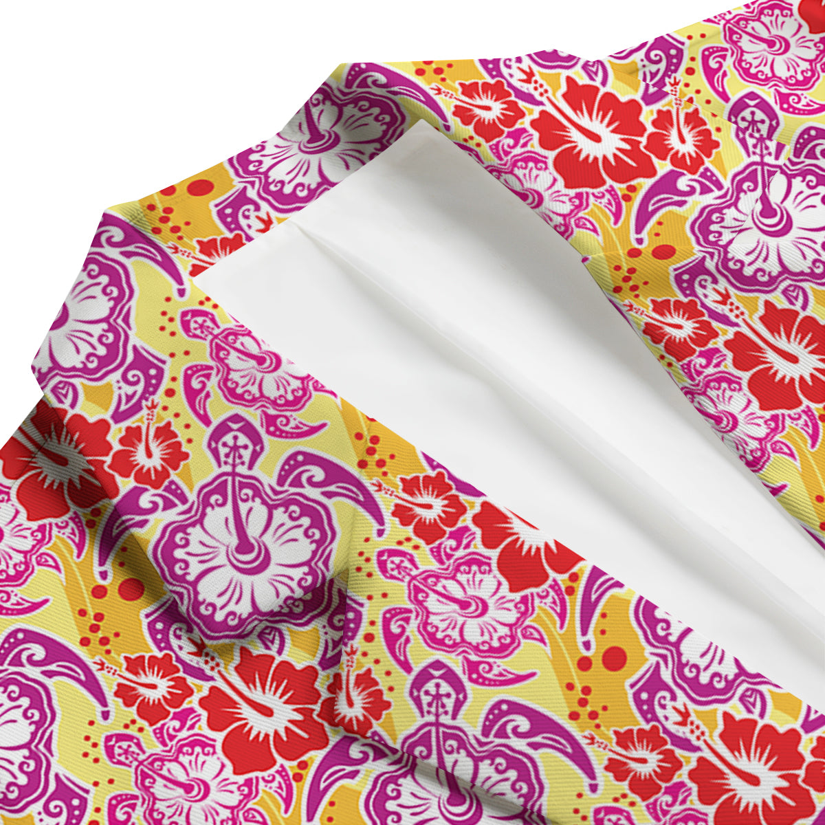Sea Turtle Red Hibiscus Hawaiian Pattern Print Men's Blazer-grizzshop
