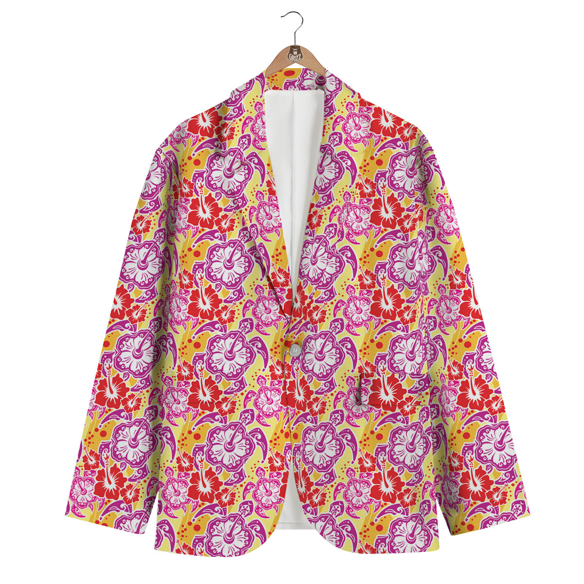Sea Turtle Red Hibiscus Hawaiian Pattern Print Men's Blazer-grizzshop