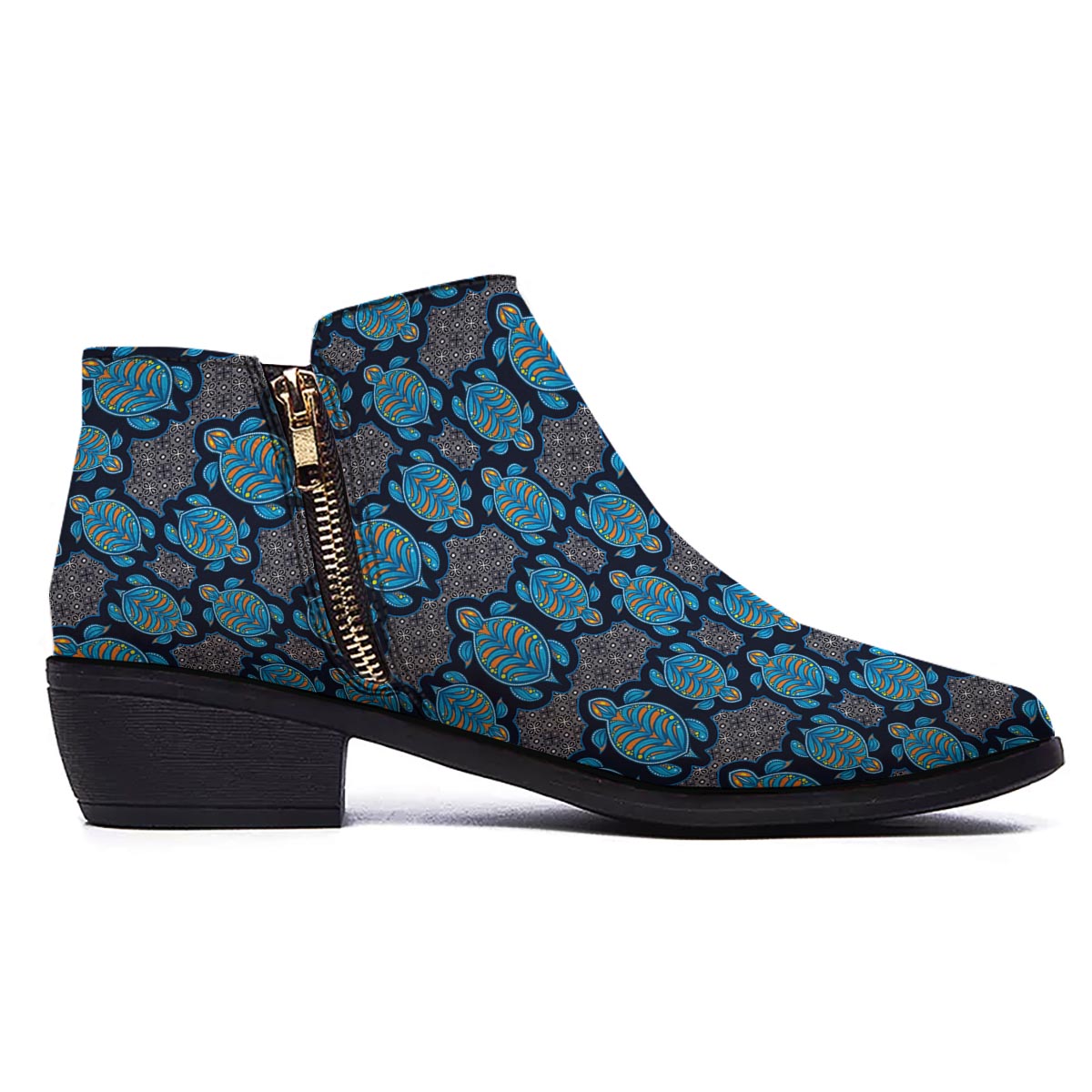 Sea Turtle Retro Print Pattern Ankle Boots-grizzshop