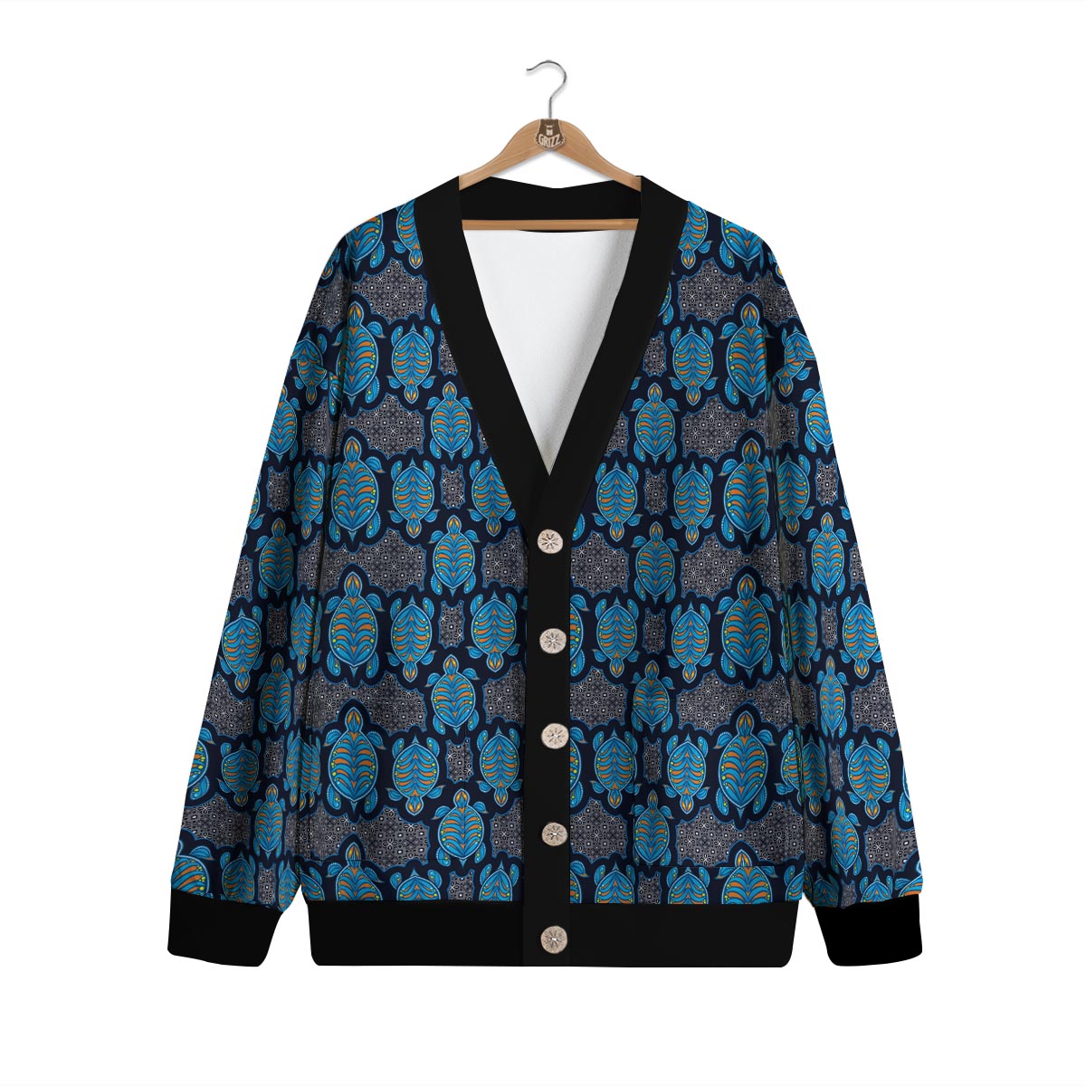 Sea Turtle Retro Print Pattern Cardigan-grizzshop