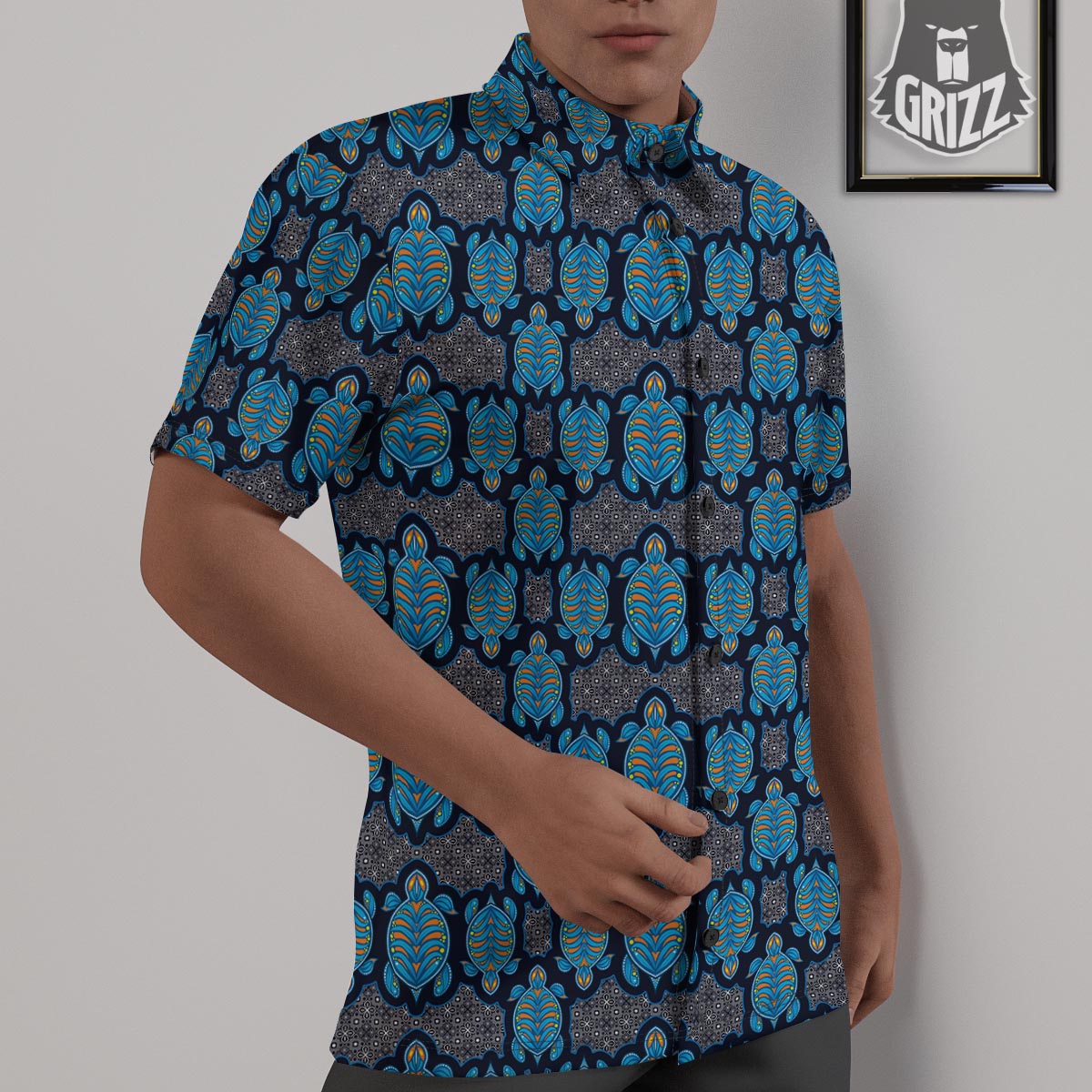 Sea Turtle Retro Print Pattern Untucked Shirts-grizzshop