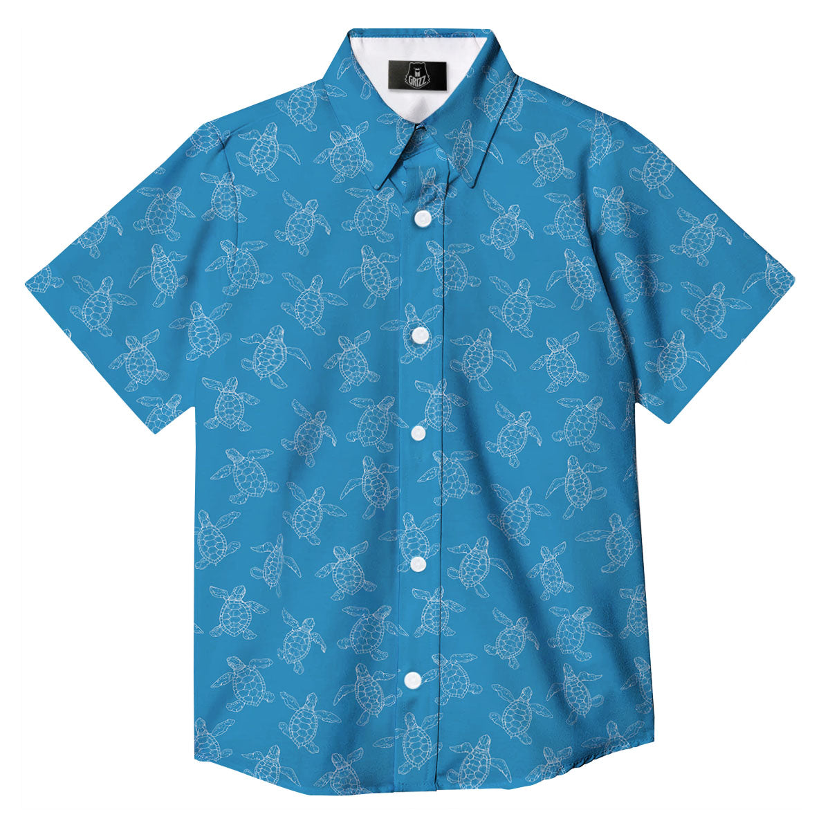 Sea Turtle White And Blue Print Pattern Button Up Shirt-grizzshop