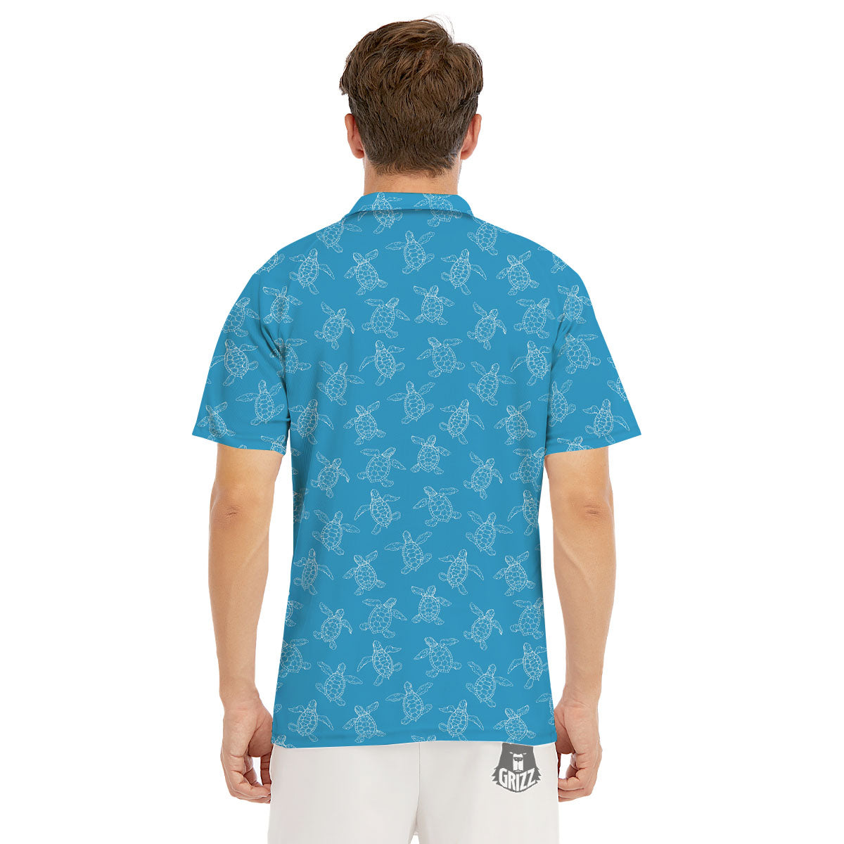 Sea Turtle White And Blue Print Pattern Men's Golf Shirts-grizzshop