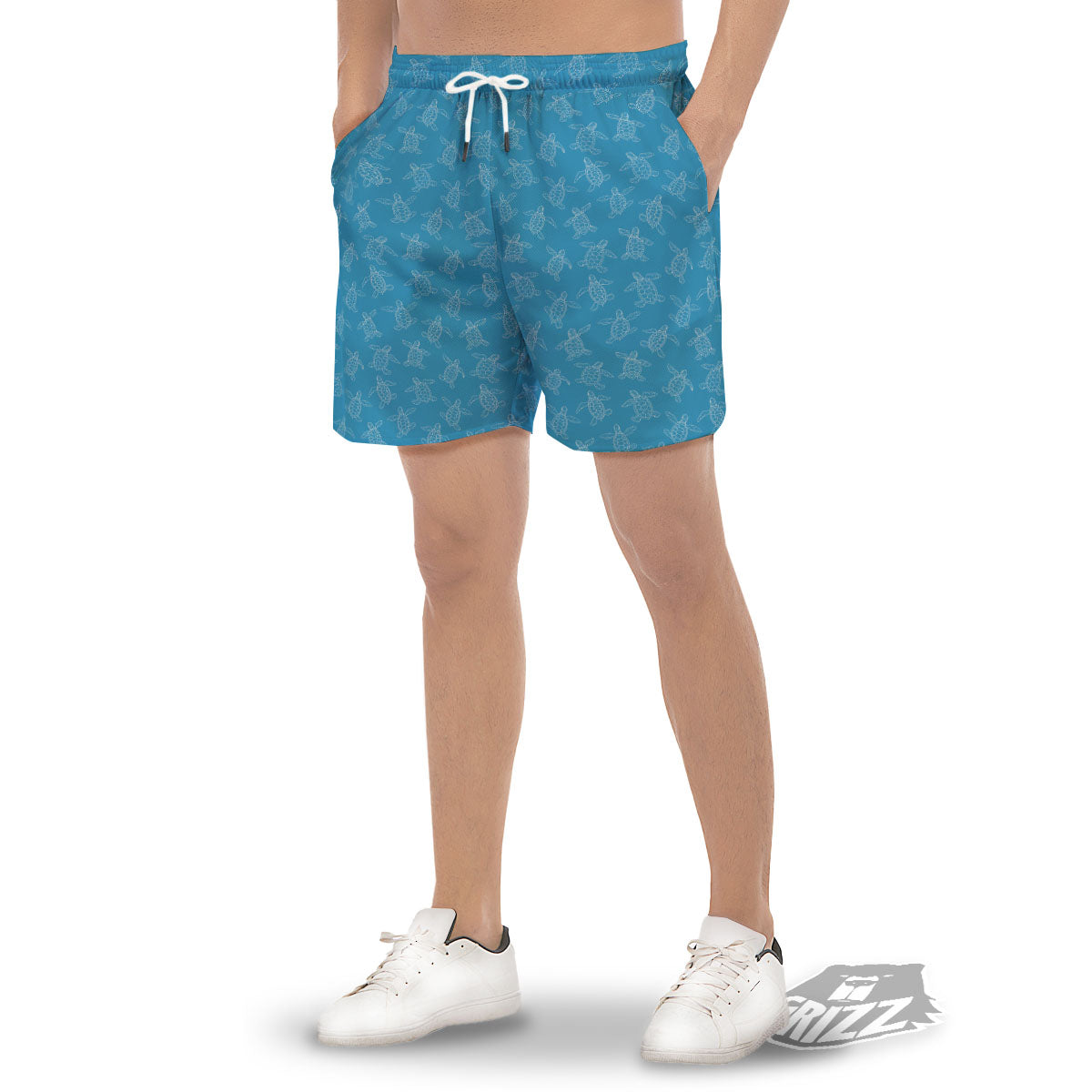 Sea Turtle White And Blue Print Pattern Men's Gym Shorts-grizzshop