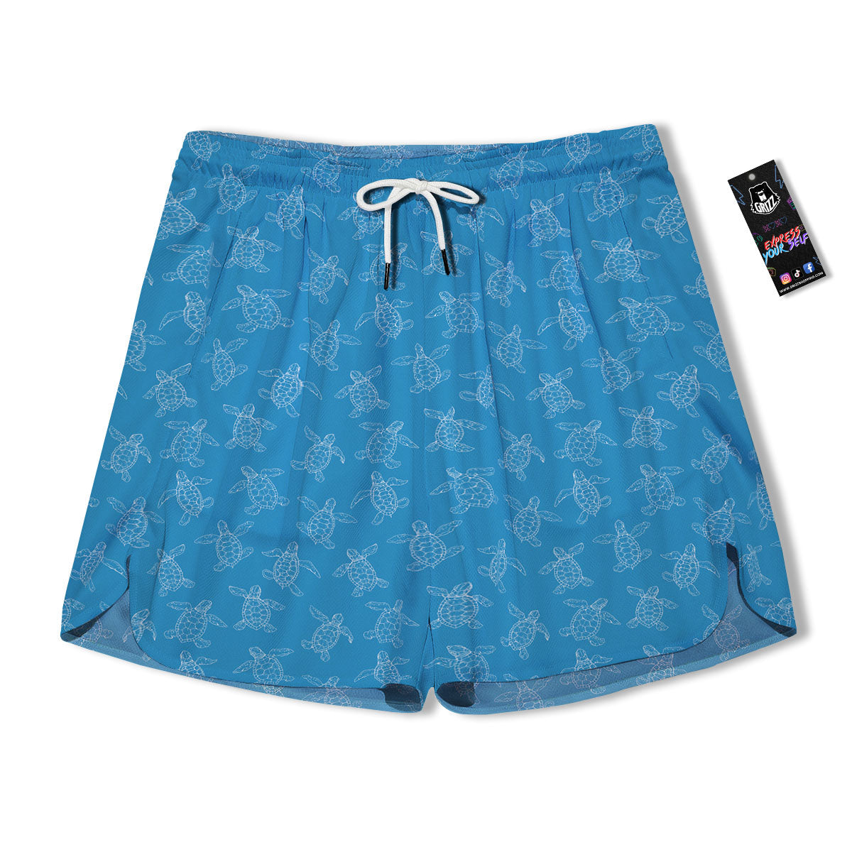 Sea Turtle White And Blue Print Pattern Men's Running Shorts-grizzshop