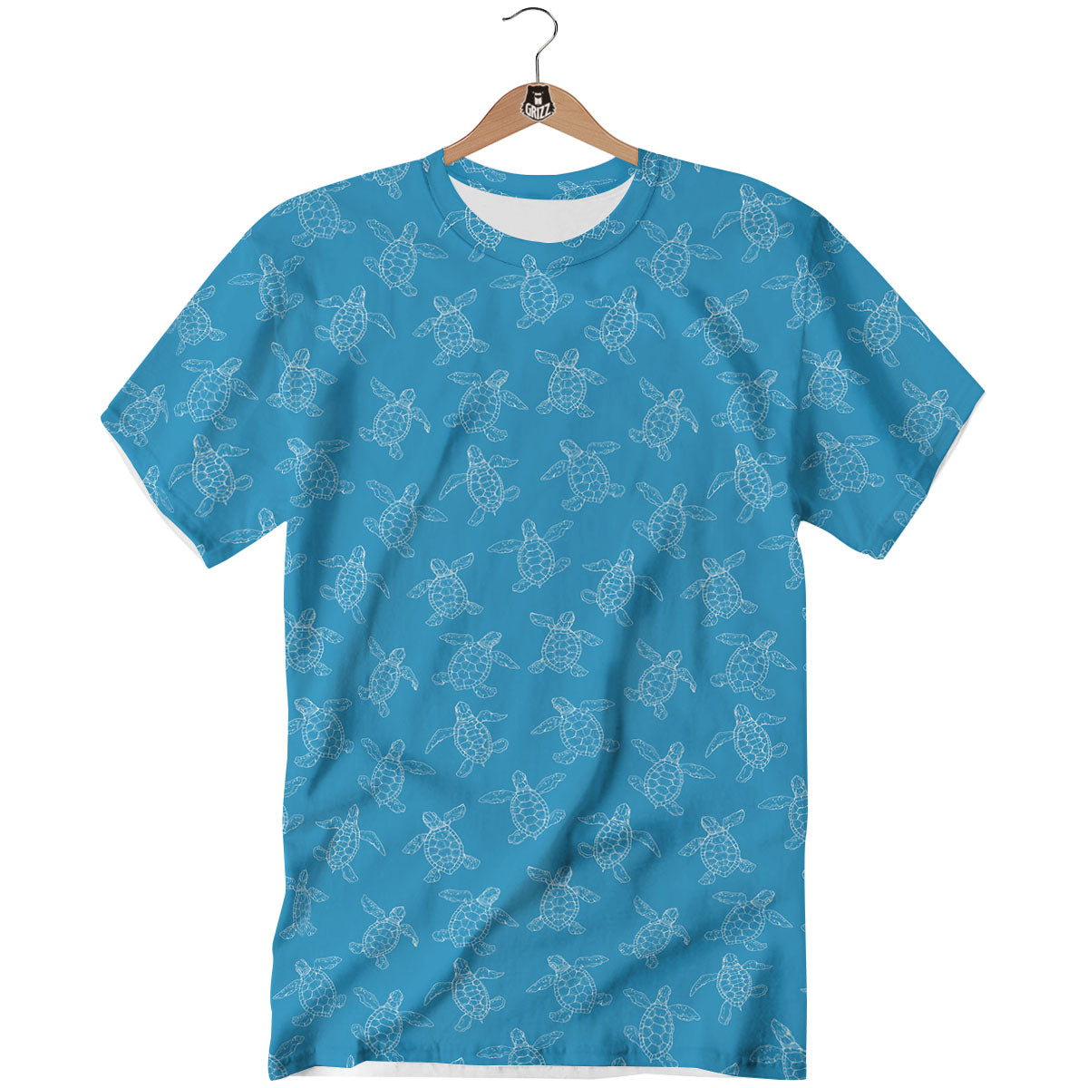 Sea Turtle White And Blue Print Pattern T-Shirt-grizzshop