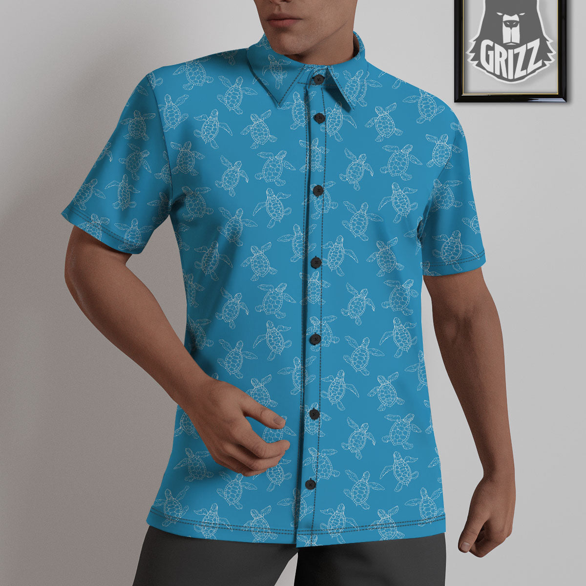 Sea Turtle White And Blue Print Pattern Untucked Shirts-grizzshop
