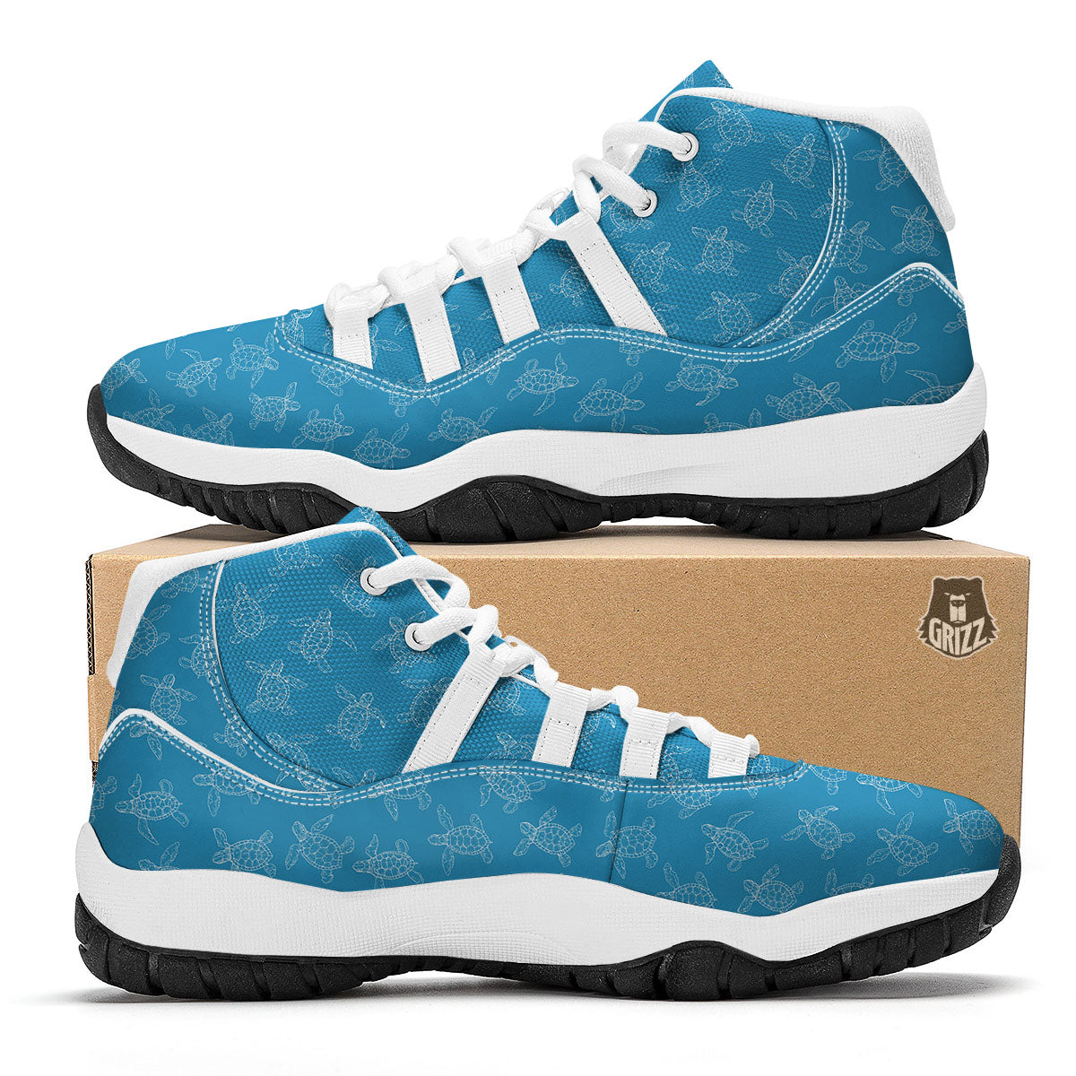 Sea Turtle White And Blue Print Pattern White Bball Shoes-grizzshop