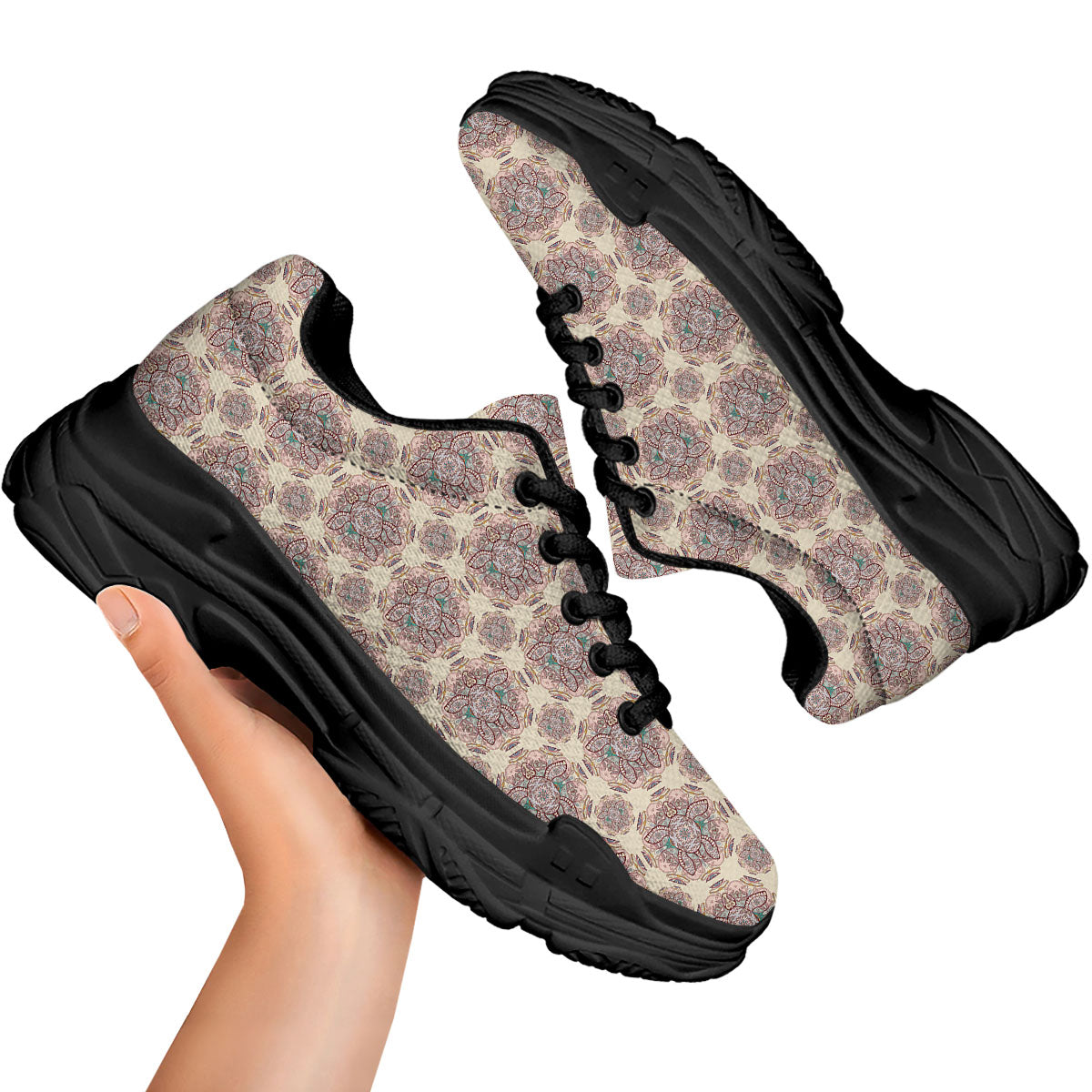 Sea Turtles Ethnic Print Black Chunky Shoes-grizzshop