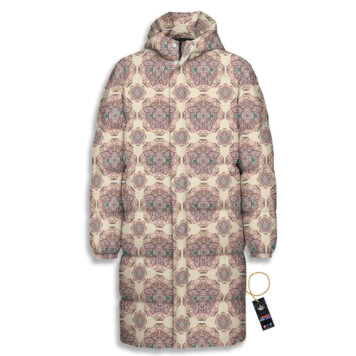 Sea Turtles Ethnic Print Long Down Jacket-grizzshop